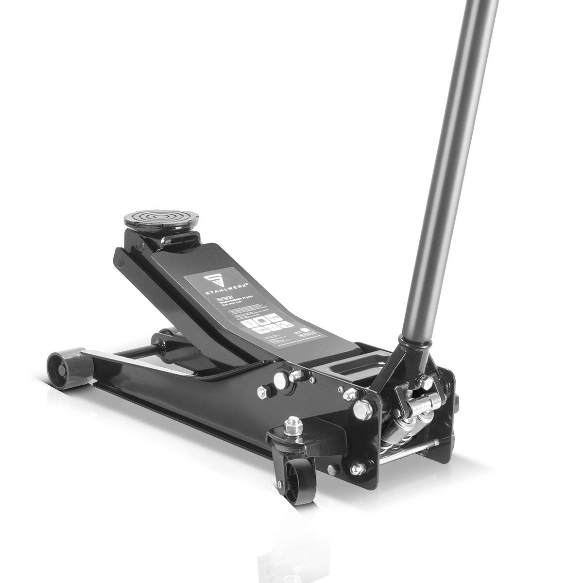 STAHLWERK Hydraulischer Wagenheber WHF-30 ST mit 3 t Tragkraft und Doppelhubkolben, Hubbereich 75-510 mm extra flacher Rangierwagenheber | Autoheber für Kfz Reifenwechsel