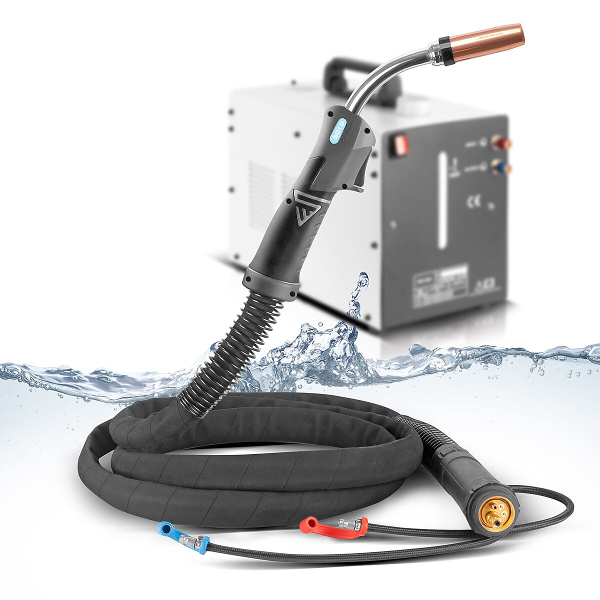 Steel mill water -cooled Mig Mag welding torch AK501D | MB501D to 500 A with 3 m protective gas hose package and Euro central connection