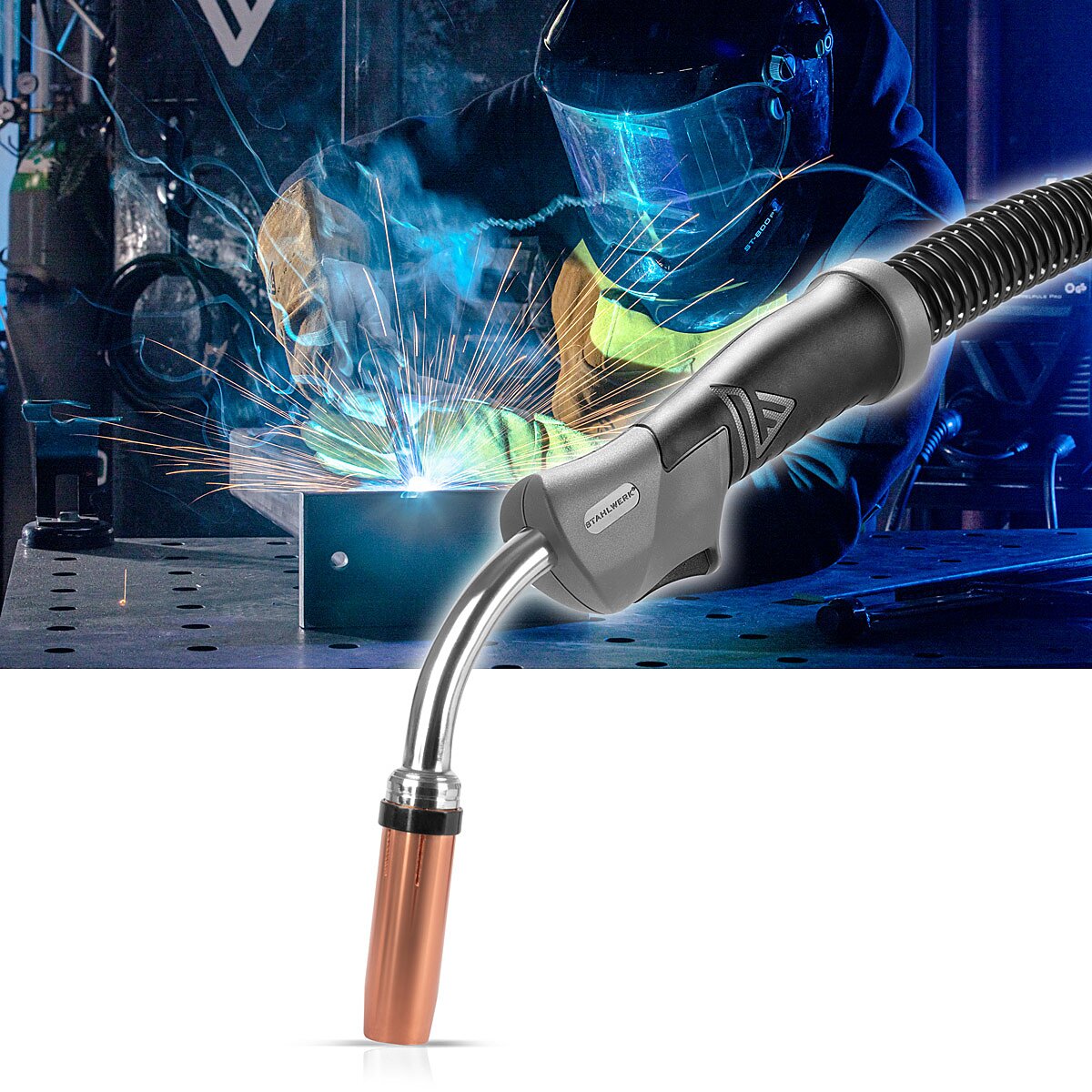 Steel mill water -cooled Mig Mag welding torch AK501D | MB501D to 500 A with 3 m protective gas hose package and Euro central connection