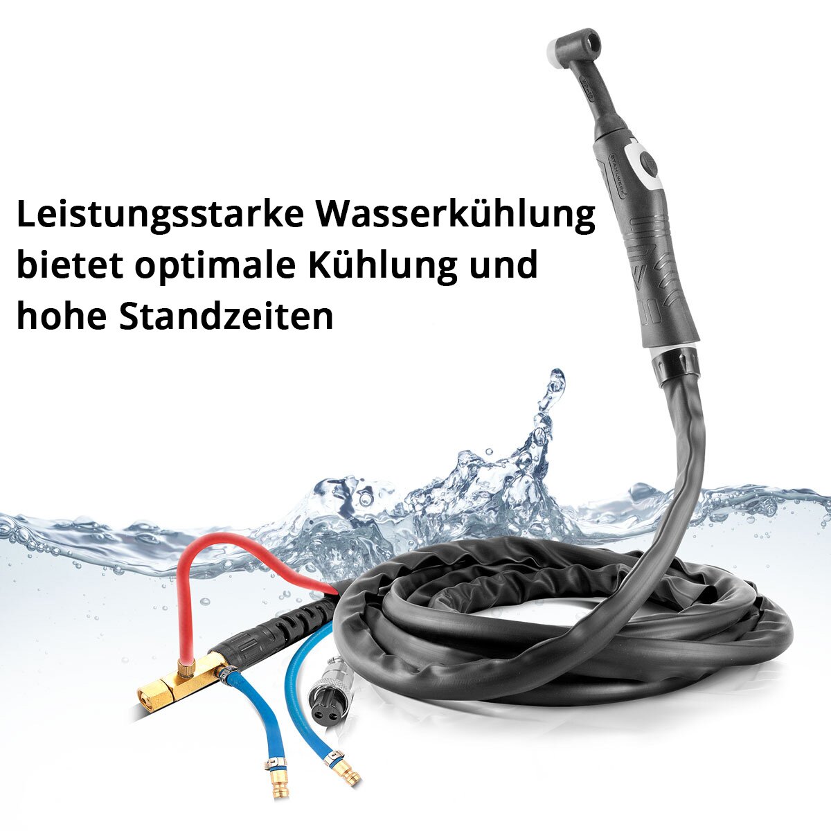 Steelwork of water -cooled WIG welding burner WP18 | SR18 to 300 A with 5 m protective gas hose package for WIG welding equipment