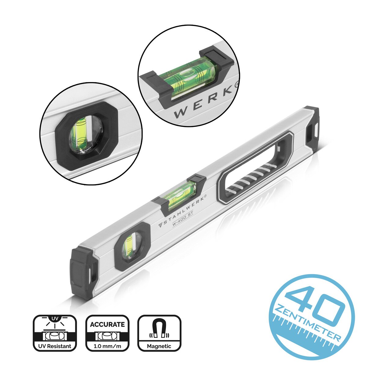 Échelle d'eau en acier W-400 ST en aluminium avec une échelle directionnelle magnétique de longueur de 400 mm | Échelle de l'eau de l'aimant | Échelle d'eau en aluminium