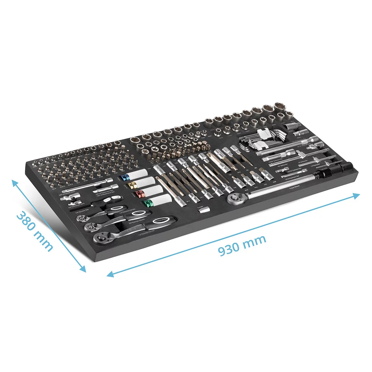 Steelworks 186-part bit and socket key set in a workshop car insert | High quality CRV tool | 3/8 ", 1/2" and 1/4 "Ratchet, bit and socket key set | with torque wrench 20-210 Nm