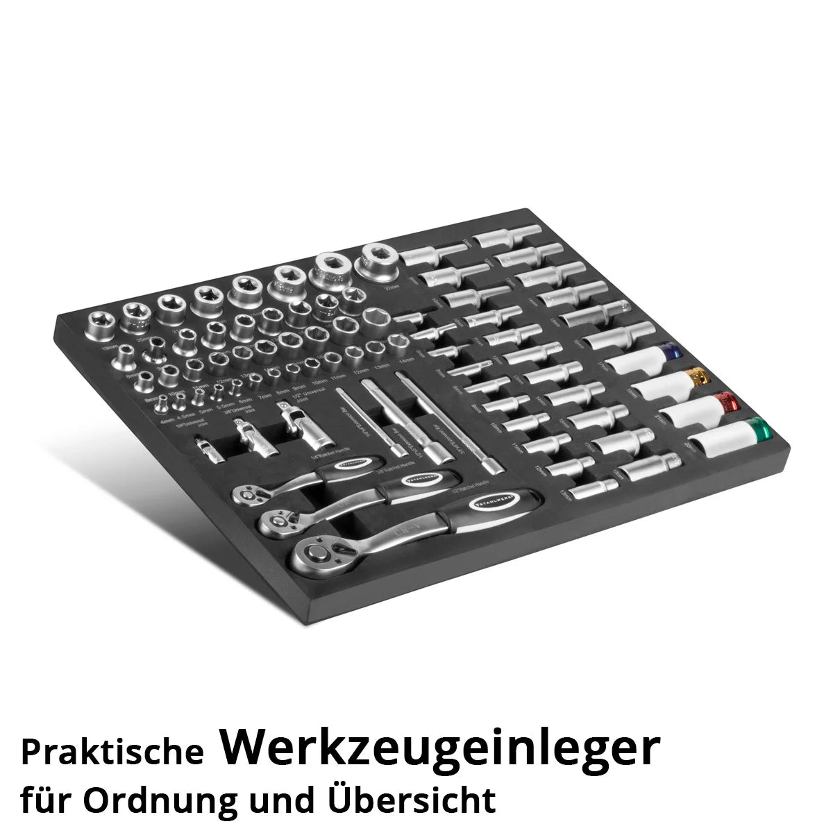 Corrige de douille professionnelle de 80 parties en acier ensemble dans un insert de voiture d'atelier | Outil CRV de haute qualité | INSERT DE CAR TOODE | Organisation parfaite | SCARRING ET RACHET SET | 1/4 ", 3/8", 1/2 "
