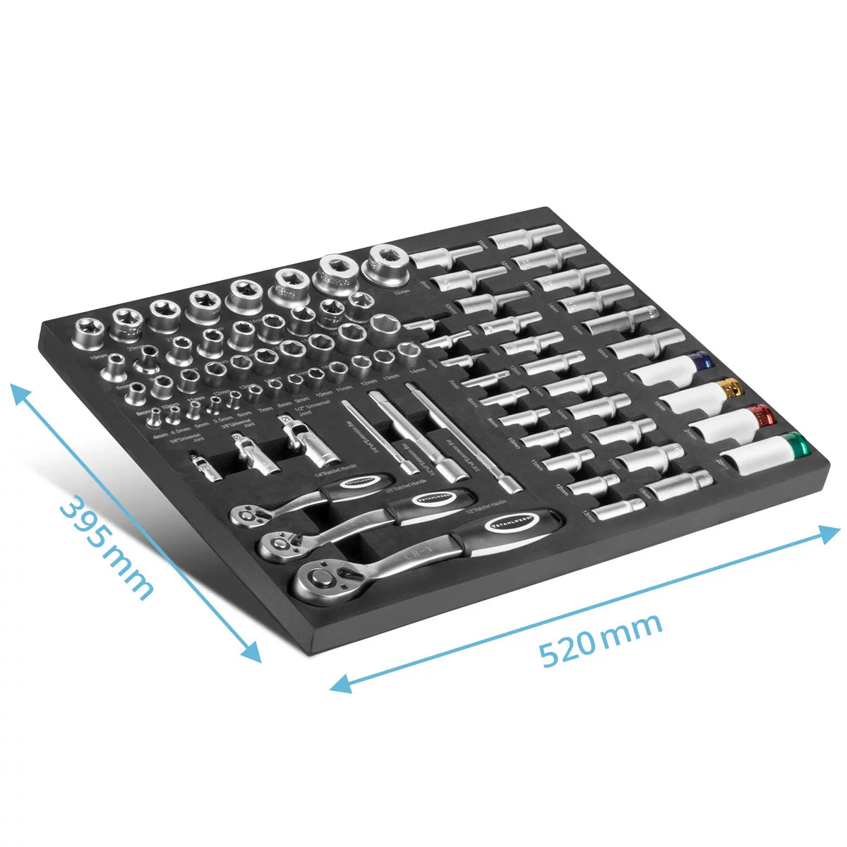 Corrige de douille professionnelle de 80 parties en acier ensemble dans un insert de voiture d'atelier | Outil CRV de haute qualité | INSERT DE CAR TOODE | Organisation parfaite | SCARRING ET RACHET SET | 1/4 ", 3/8", 1/2 "
