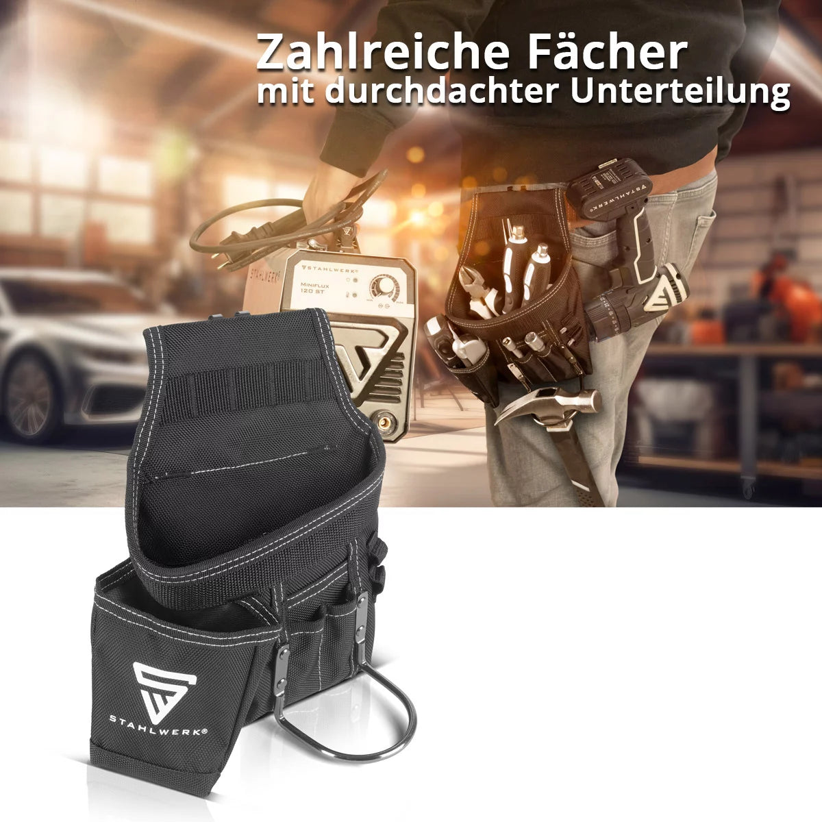 Steel mill Tool belt made of robust polyester fabric | Multifunctional tool belt bag with a spacious storage space, hammer holder, measuring tape holder | Craftsman belt | Tool bag