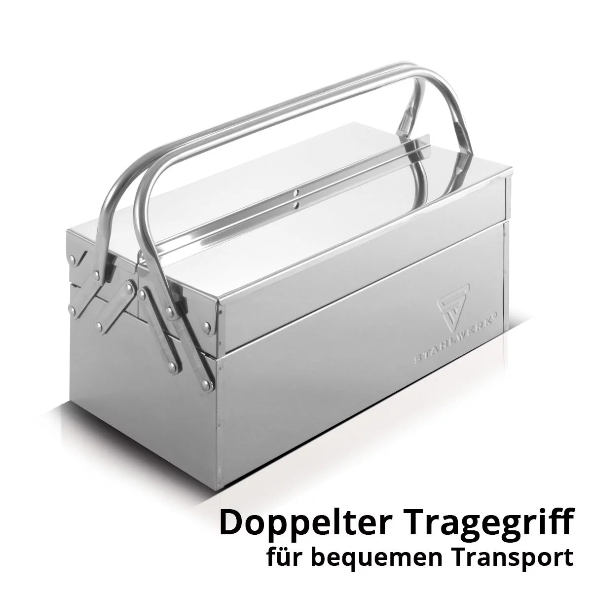 Stahlwerk toolbox made of stainless steel | Metal tool box, extendable on the side | High quality toolbox empty with 5 compartments | Space-saving tool organizer without tools