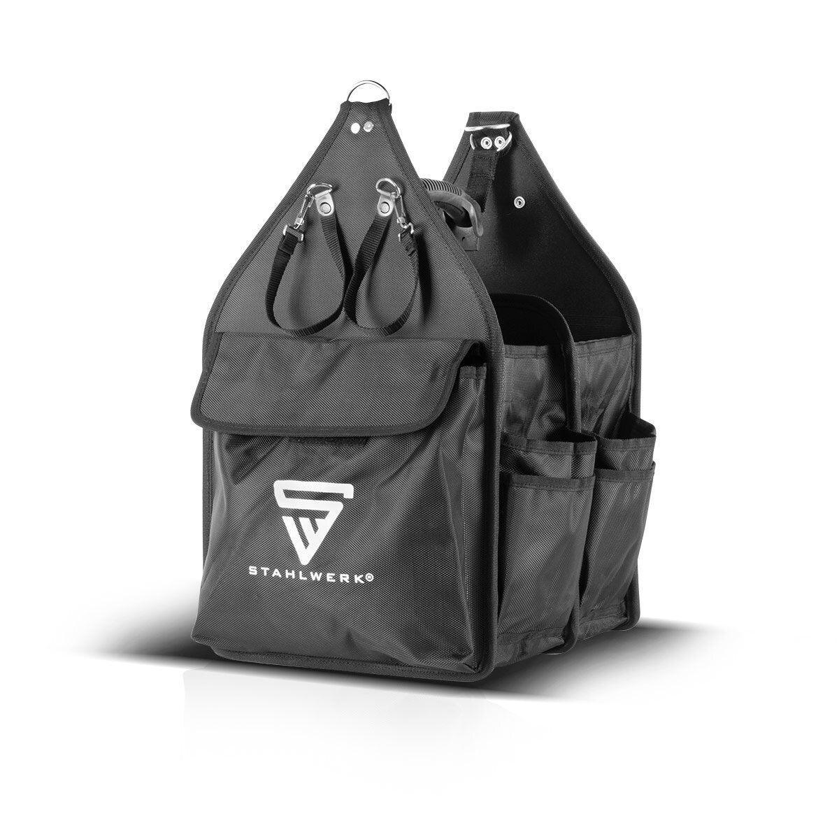Borsa per utensili Stahlwerk con 11 tasche esterne e 2 grandi compartimenti interni con 5 tasche interne, robusto custodia per assemblaggio / borsa per utensili con manico e tracolla in tessuto durevole in poliestere