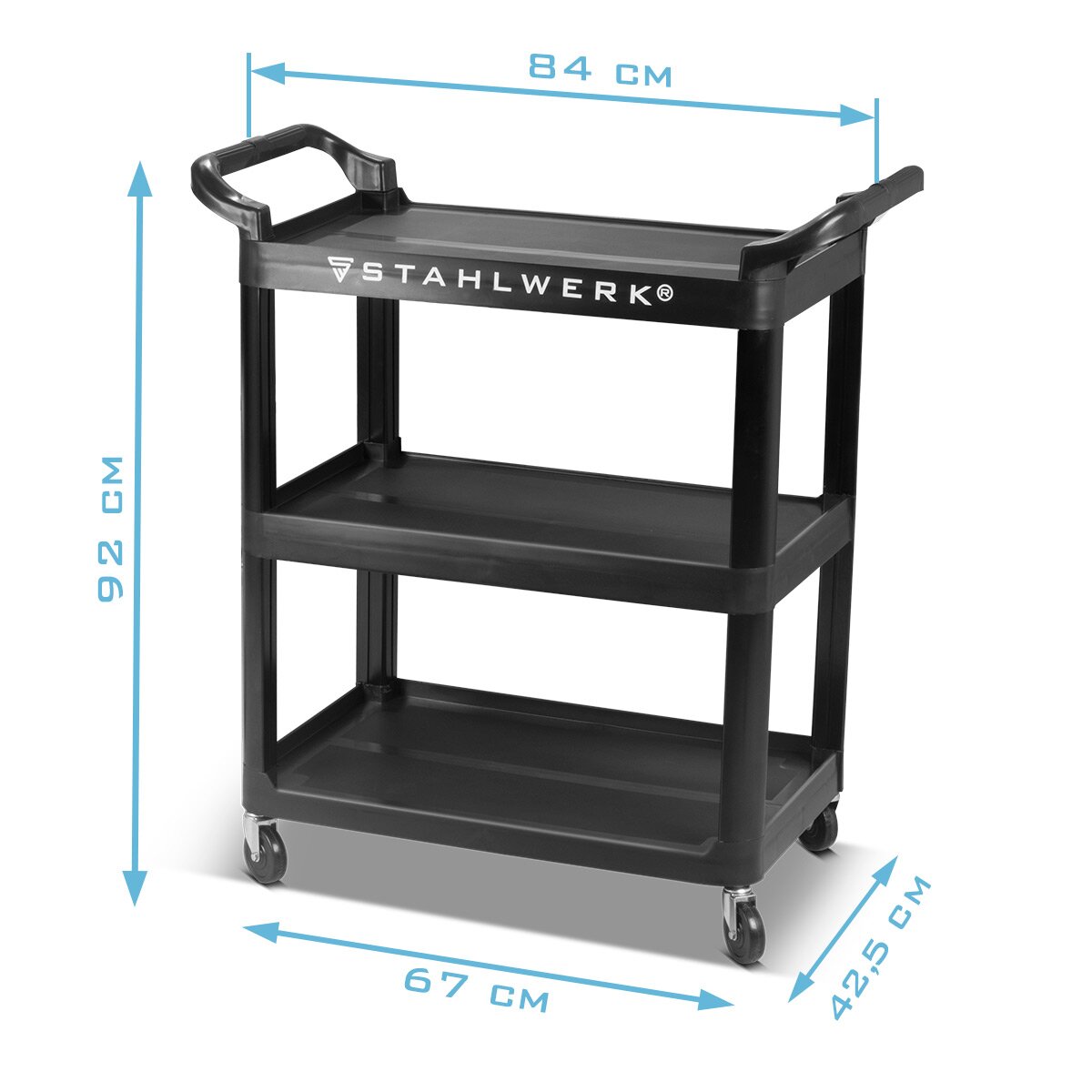 Stahlwerk Tool Car TC-92 ST con 100 kg de taller de capacidad de carga | Trot | Coche de transporte | Conductos de Monta | COCHE DE PLATAFORMA | Bowling Car con 3 áreas de carga y 2 manillar