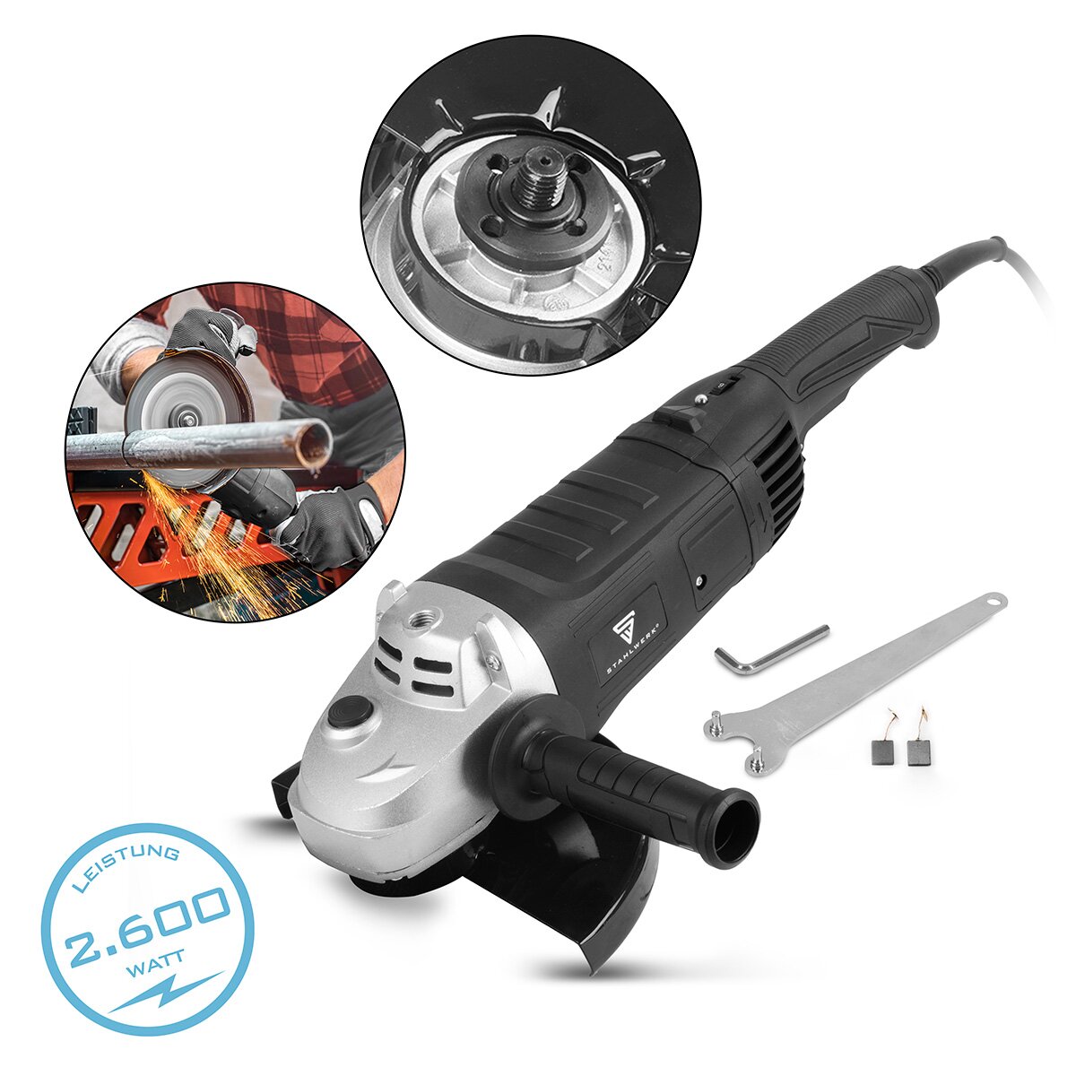 جلاخة زاوية STAHLWERK WS-2600 ST بقوة 2600 واط و2800 - 6500 دورة في الدقيقة لأقراص الطحن والقطع الكهربائية مقاس 230 مم | قطع القاطع | آلة طحن