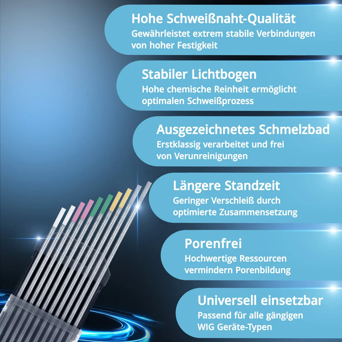 STAHLWERK Wolframelektroden / Schweißelektroden Gold, Grau, Pink, Weiß, Grün 2,4 mm je 2 im praktischen 10er Set