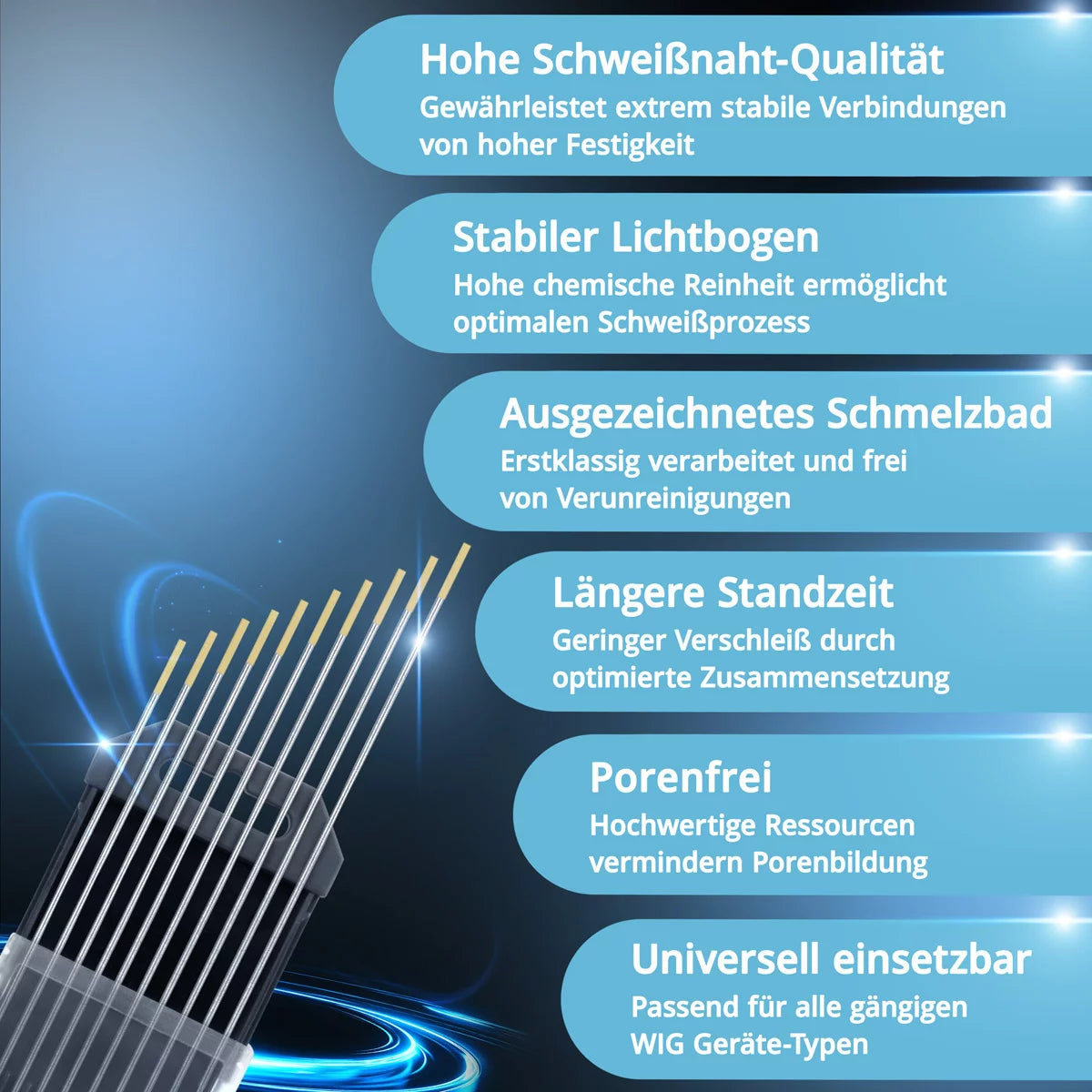 STAHLWERK Wolframelektroden / Schweißelektroden 1,6 x 175 mm WL15 gold im praktischen 10er Set