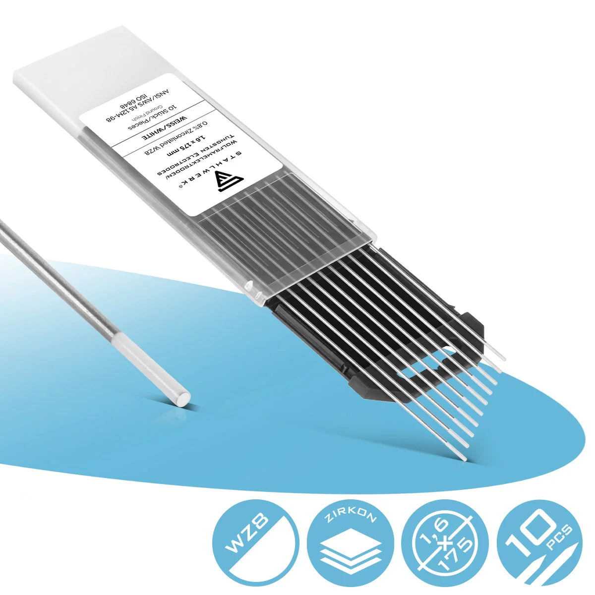 Steelwork tungsten electrodes / welding electrodes 1.6 x 175 mm WZ8 white in the practical 10 set set