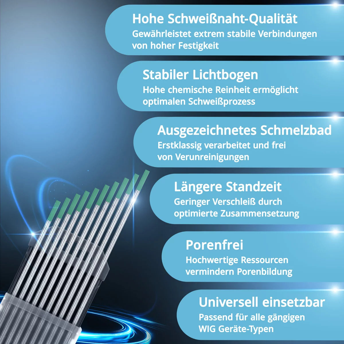 STAHLWERK Wolframelektroden / Schweißelektroden WP Grün 2,4 mm x 175 mm im praktischen 10er Set