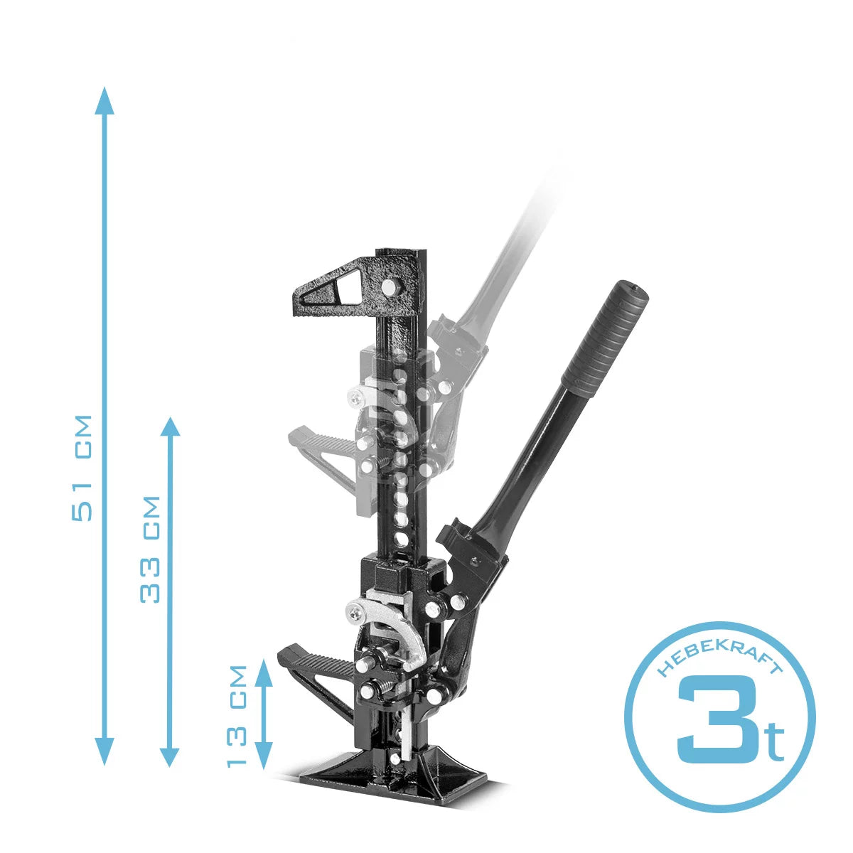 Steelwork rack lifter 20 "with 3 t load capacity and 13-33 cm lifting height farm-jack | heavy load trolley | rack winch | stick winds | off-road truck lifter | High lift jack | all-purpose lifter