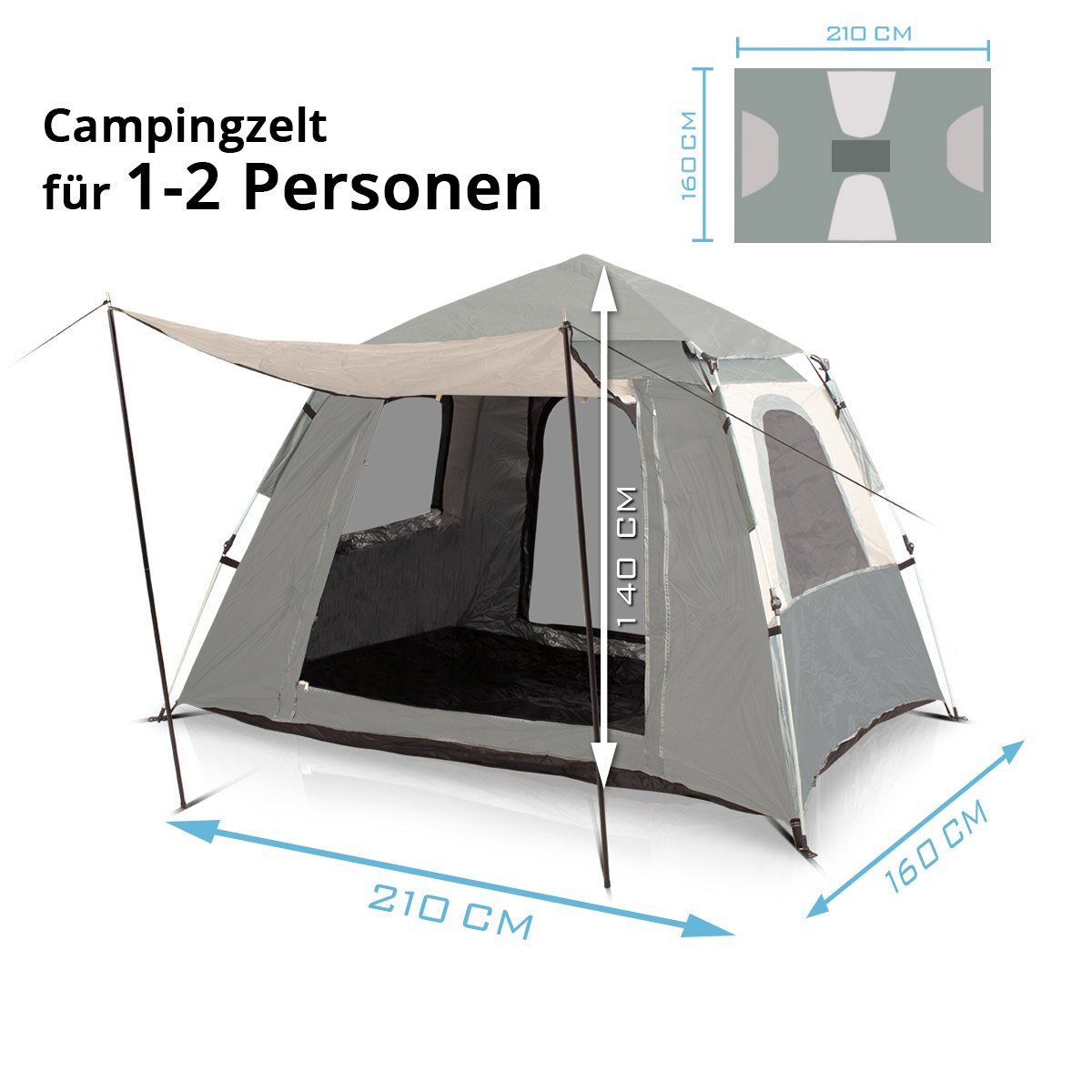 Tente de camping en acier Z-210 x 160 cm Tent pop-up auto-construction | Tent Wurf | Igluzelt | Tente pliante | Tent à dôme | Tente de randonnée | Tente pour 1-2 personnes, y compris le sac de transport