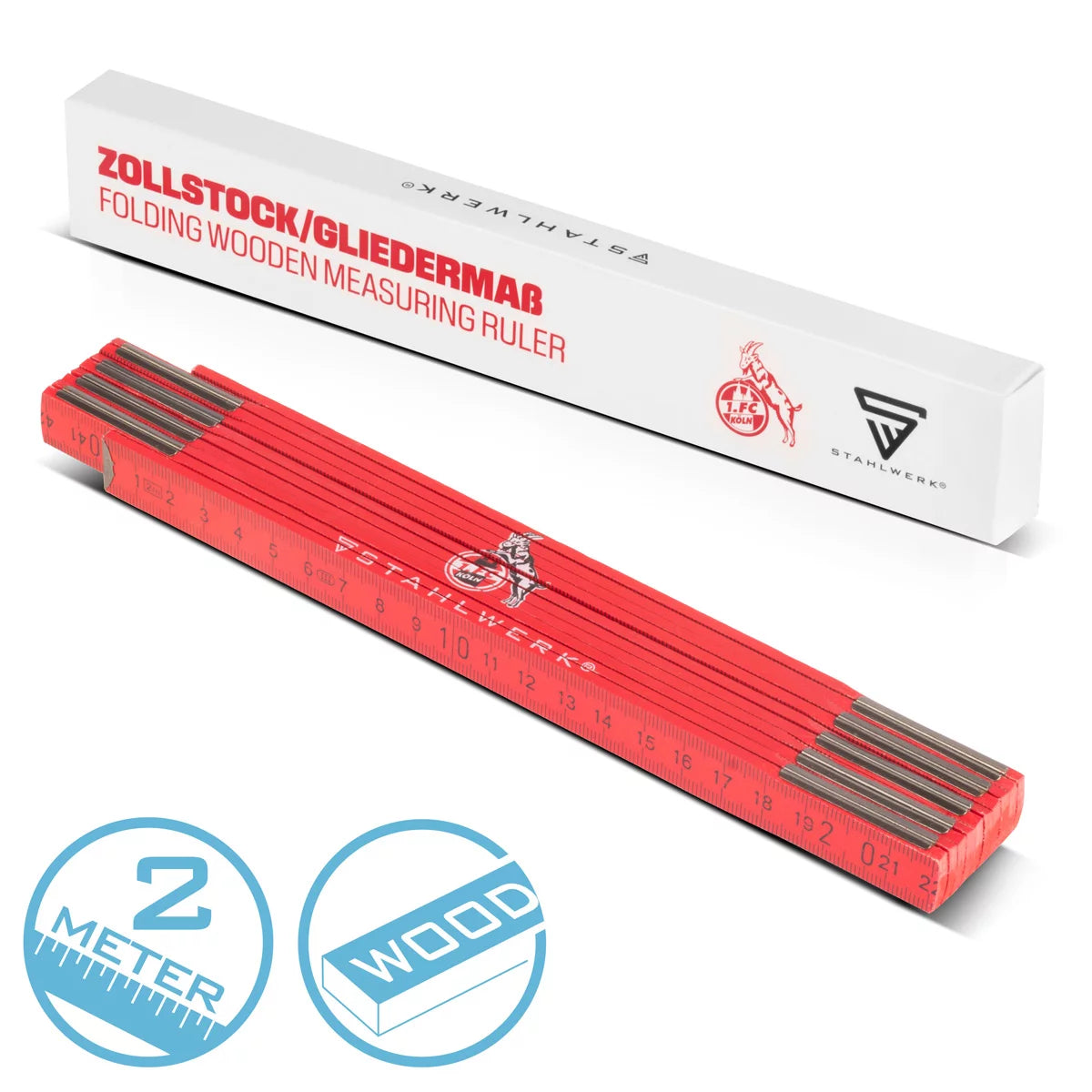 STAHLWERK Zollstock 1. FC Köln Edition 2 m Meterstab | Gliedermaßstab | Maßstab | Metermaß