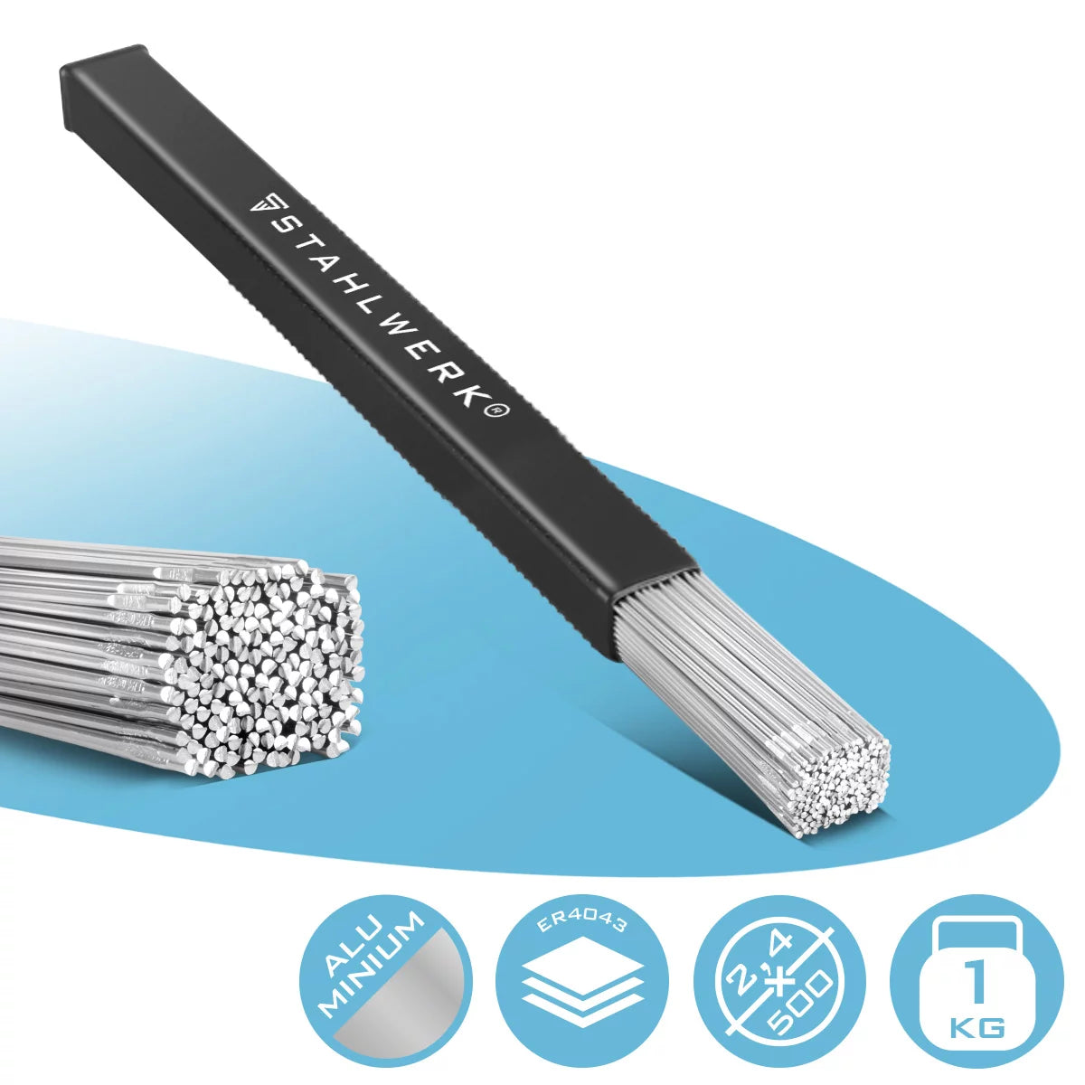 STAHLWERK WIG Schweißstäbe ER4043Si5 Aluminium hochlegiert / Ø 2,4 mm x 500 mm / 1,0 kg / inklusive Aufbewahrungsbox