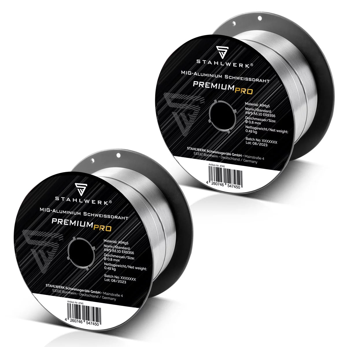 Steelworks 2 x MIG MAG Soudage en aluminium fil ER5356 (ALMG5) 0,8 mm 0,45 kg Rouleau de fil | Bobine de fil | Matériel supplémentaire | Fil de sueur universel | Electrode de fil solide