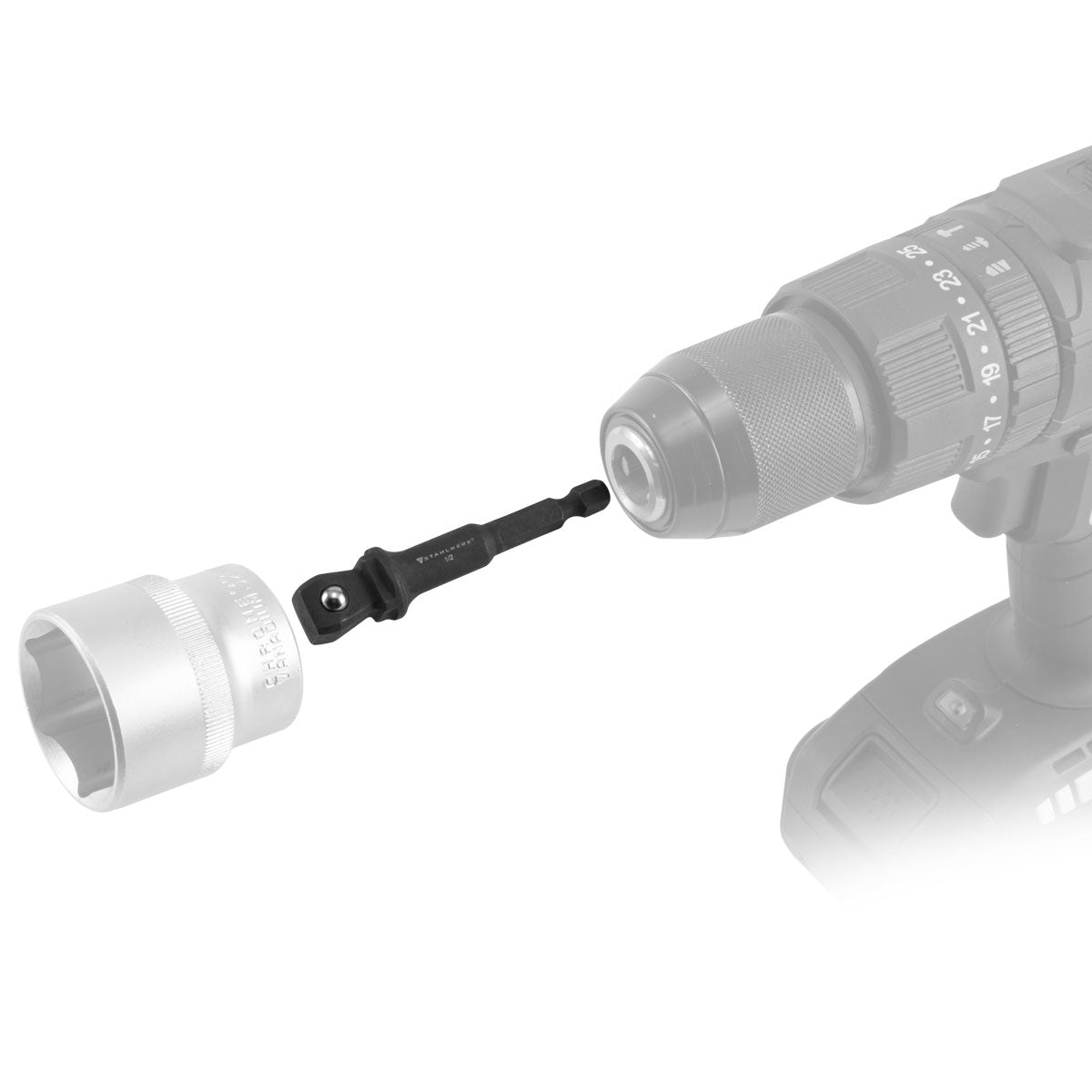 STAHLWERK 3-teiliges Steckschlüssel-Adapter-Set aus Chrom-Molybdän mit Kugel-Arretierung geeignet für Akku-Schrauber und Bohrmaschinen