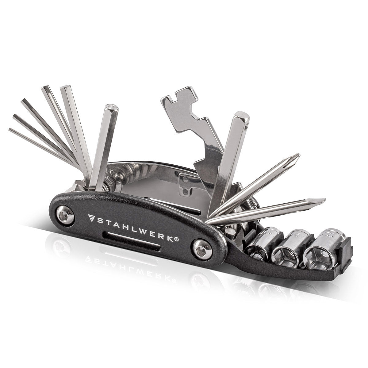 STAHLWERK Multitool / Multifunktionswerkzeug / 16 in 1 Fahrrad Reparaturwerkzeug / Radwerkzeug für unterwegs