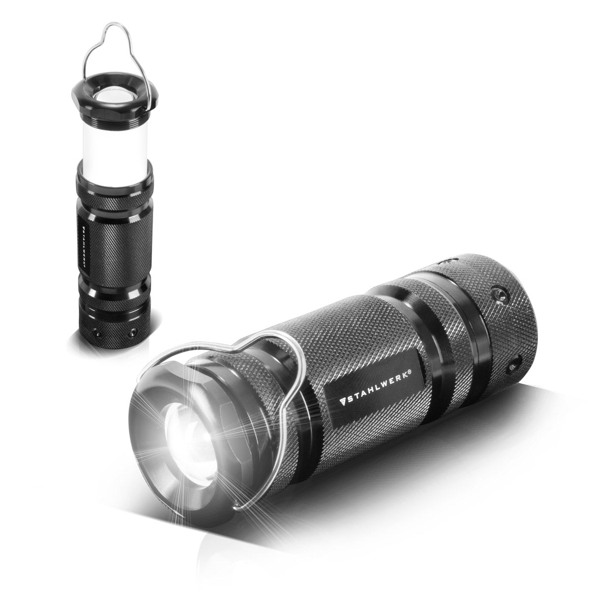 STAHLWERK مصباح يدوي LED مع 6 أوضاع، ضوء قضيب تلسكوبي قابل للتمديد 360 درجة / ضوء LED / ضوء LED / مصباح LED / فانوس LED بغطاء من الألومنيوم عالي الجودة