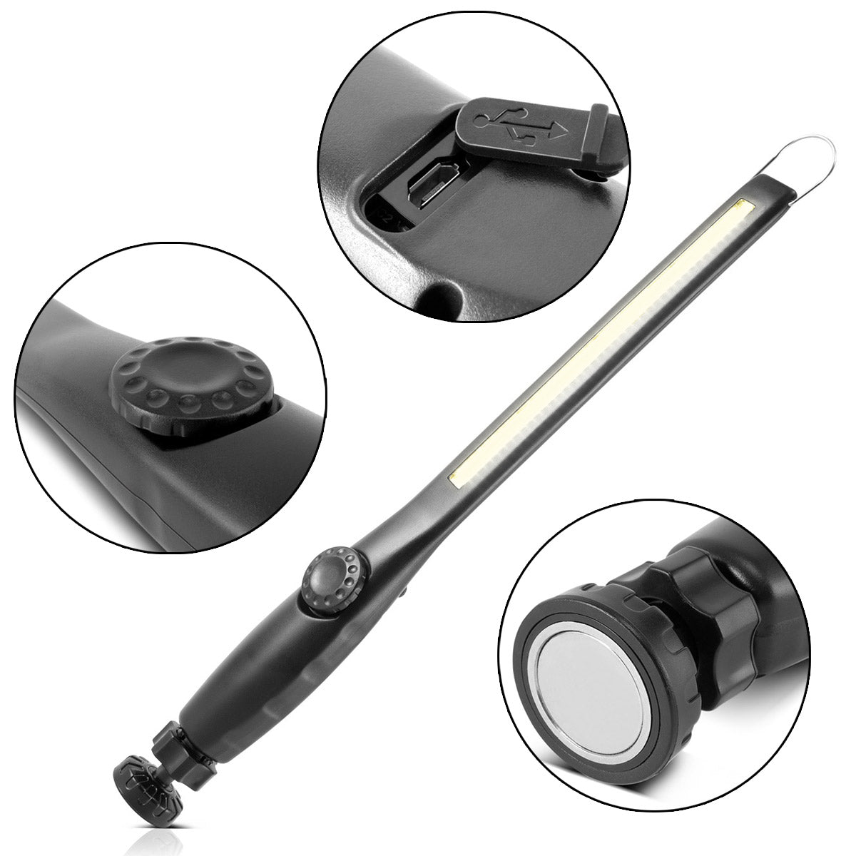 Steelwork LED work lamp AL-300 ST Powerful stable lamp / stable lamp / flashlight with integrated battery, USB connection and swiveling magnetic foot, continuously adjustable