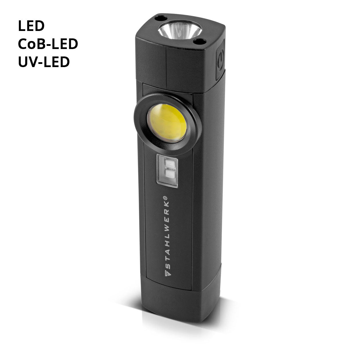 Lámpara de trabajo LED de acero AL-3 ST potente lámpara de linterna / taller de 5 vatios con 4 modos de luz que incluyen luz UV, batería integrada, imán y conexión USB