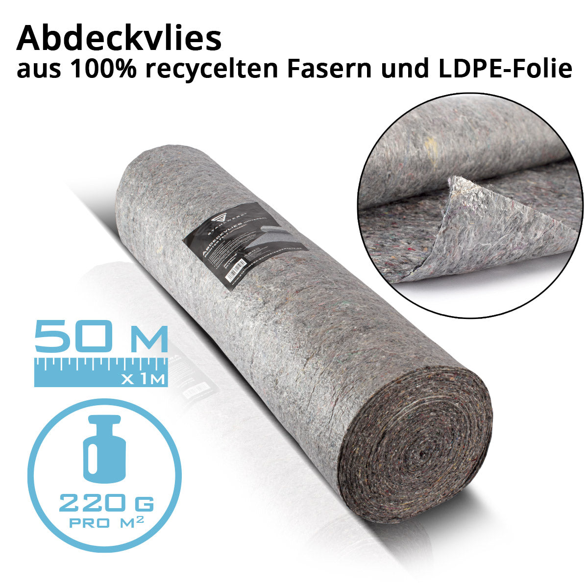 STAHLWERK Abdeckvlies / Malervlies / Schutzvlies mit rutschhemmender Oberfläche, hochbelastbar, saugstark und wiederverwertbar, 50 m 220 g
