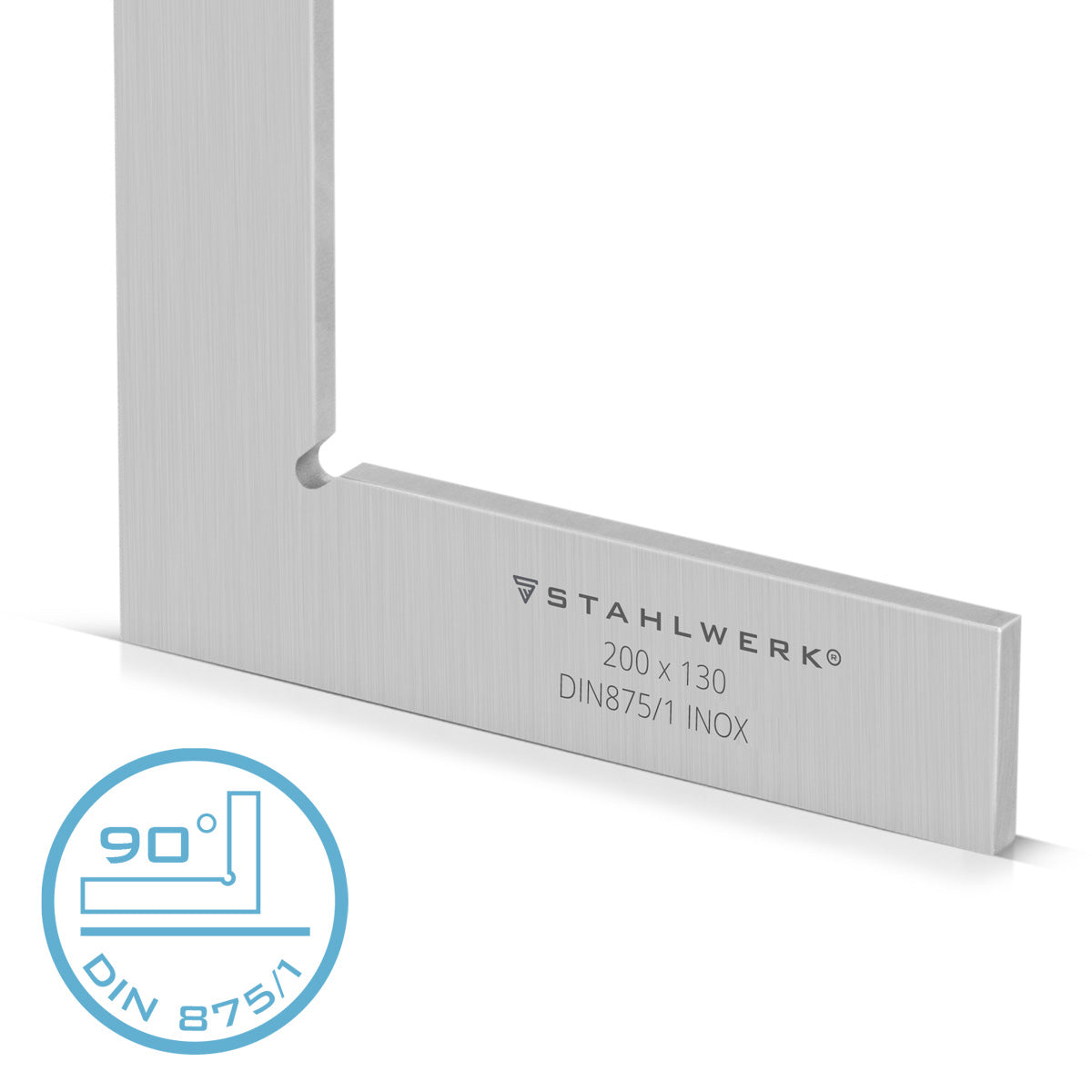 STAHLWERK Flachwinkel 90° 200 x 130 mm DIN 875/1 Kontrollwinkel / Schlosserwinkel / Anschlagwinkel / Präzisionswinkel aus rostfreiem Edelstahl
