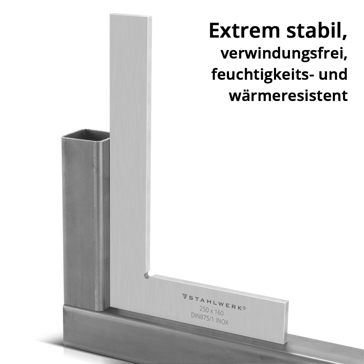 STAHLWERK Flachwinkel 90° 250 x 160 mm DIN 875/1 Kontrollwinkel / Schlosserwinkel / Anschlagwinkel / Präzisionswinkel aus rostfreiem Edelstahl