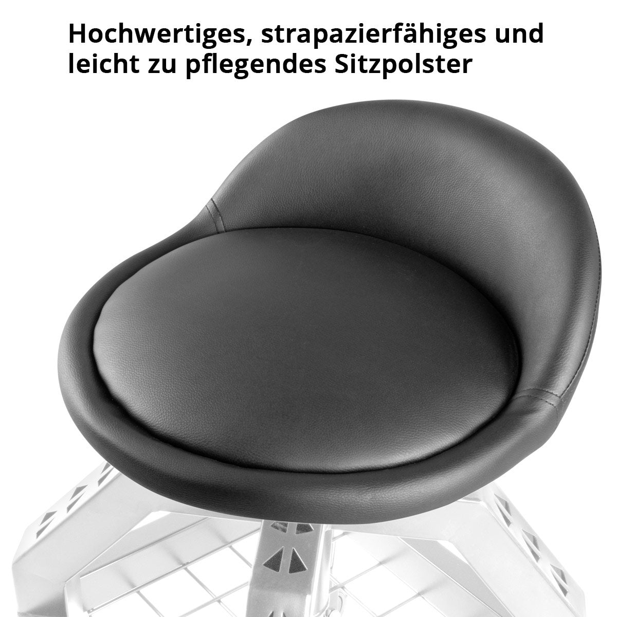 STAHLWERK Höhenverstellbarer Werkstatthocker VWH-300 ST mit großem Ablagefach, bis 136 kg belastbar, 59-76 cm Sitzhöhe, Rollsitz / Rollhocker mit kugelgelagerten Leichtlauf-Lenkrollen