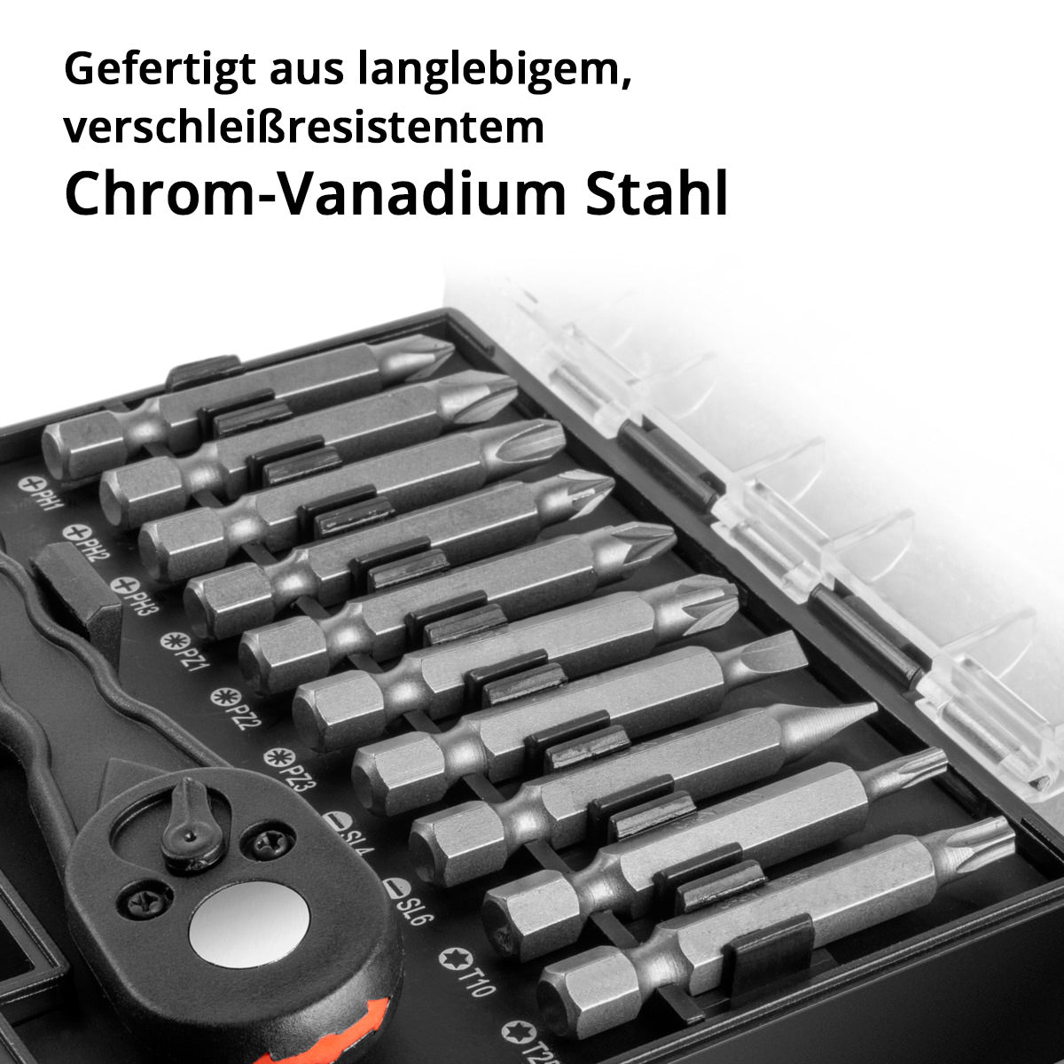 STAHLWERK 41-teiliges Schraubendreher Set, Bitsatz und Steckschlüsselsatz aus Chrom-Vanadium mit Umschaltknarre in Box / Ratschenset / Schraubenzieherset