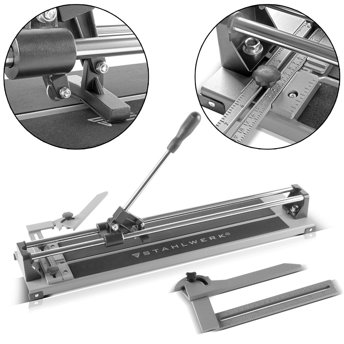 STAHLWERK Fliesenschneider mit 600 mm Schnittlänge, 425 mm Diagonal-Schnittlänge und 12 mm Schneidstärke, Handfliesenschneider / Fliesenschneidemaschine mit Hochleistungs-Schneidrad zum Trennen von Keramikfliesen