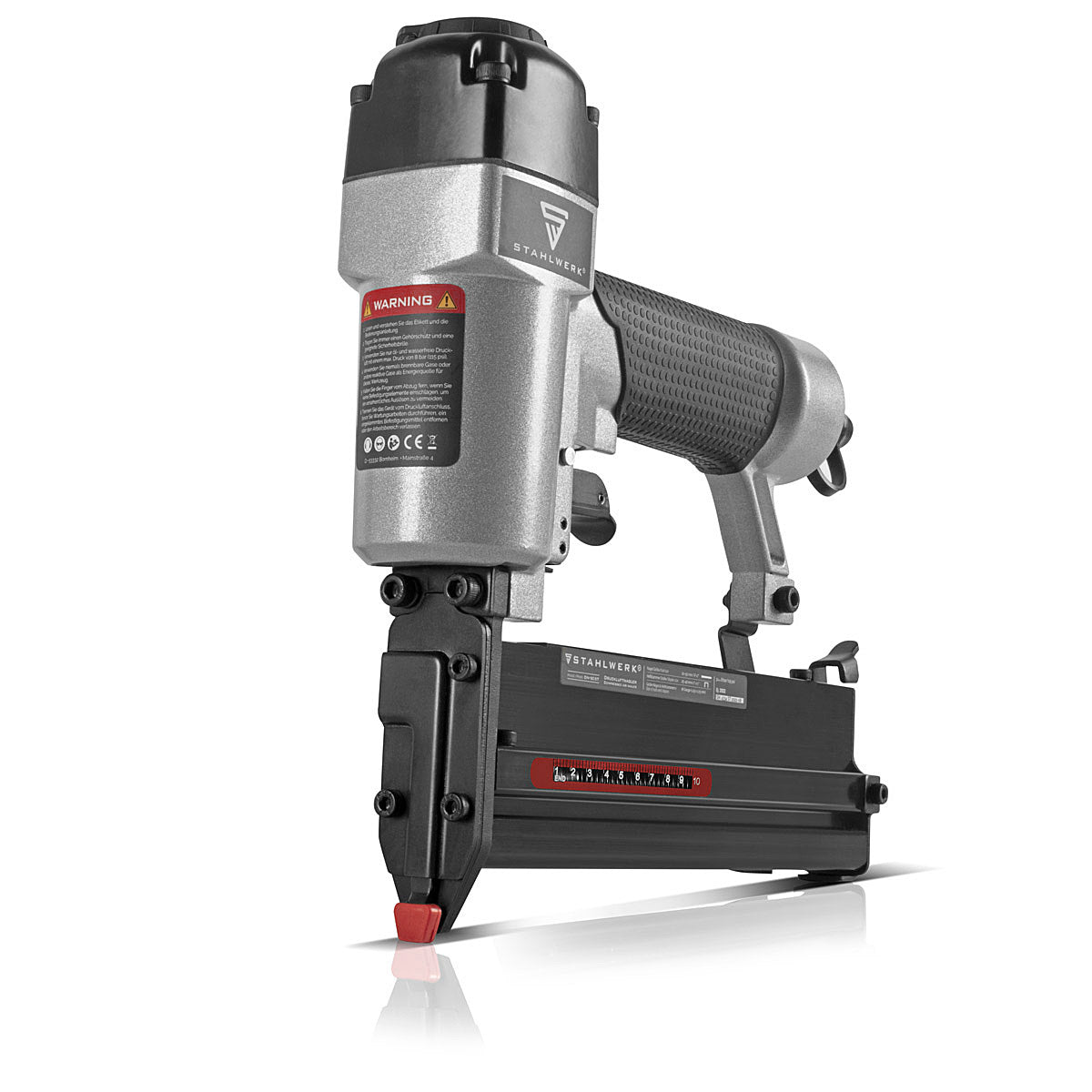 STAHLWERK Druckluft Nagler DN-50 ST 2 in 1 Nagelpistole | Tacker | Streifennagler | Klammernagler mit 5-7 Bar Arbeitsdruck, Metallgehäuse, geeignet für 18 Gauge Nägel und Tackernadeln inklusive Zubehör und Transportkoffer