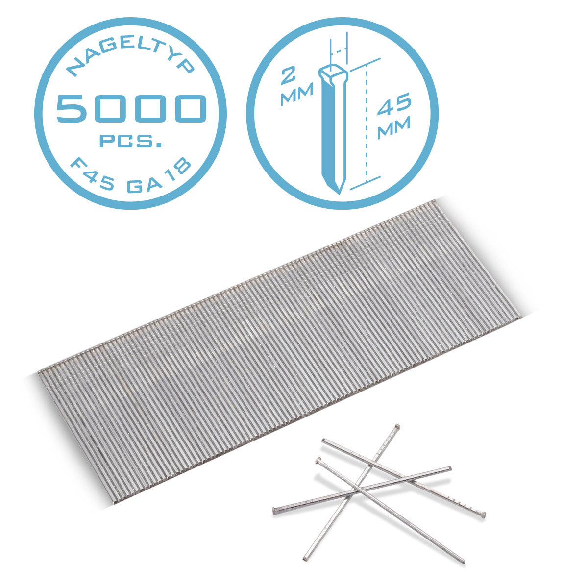 Mecanismo de acero uñas de aire comprimido calibre de 45 mm 18 (1.25 x 1.05 mm) con ancho de cabeza de 2 mm en el conjunto de 5000 uñas rayadas | Tackernägel | Bolígrafos de aire comprimido para uñas, pistolas de uñas y tacleadas