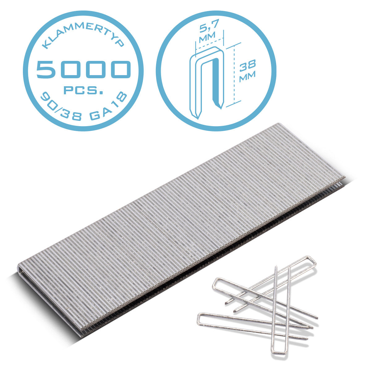 STAHLWERK Heftklammern Typ 90 (1,25 x 1,0 mm) mit 38 mm Länge im 5000er Set | Tackerklammern | Klammern für Handtacker, Drucklufttacker und Elektrotacker