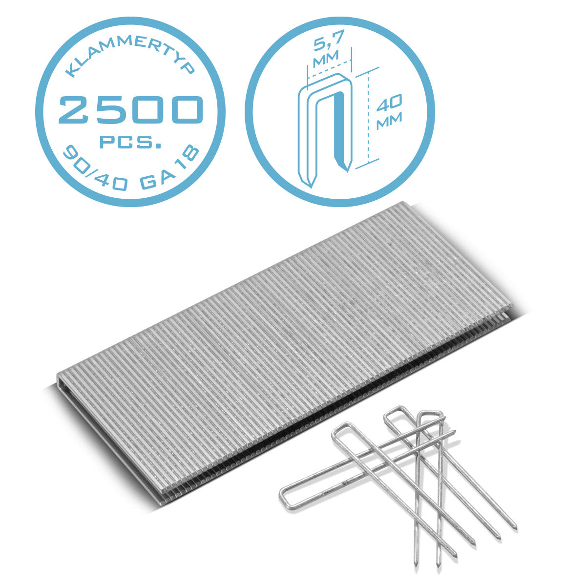 STAHLWERK Heftklammern Typ 90 (1,25 x 1,0 mm) mit 40 mm Länge im 2500er Set | Tackerklammern | Klammern für Handtacker, Drucklufttacker und Elektrotacker