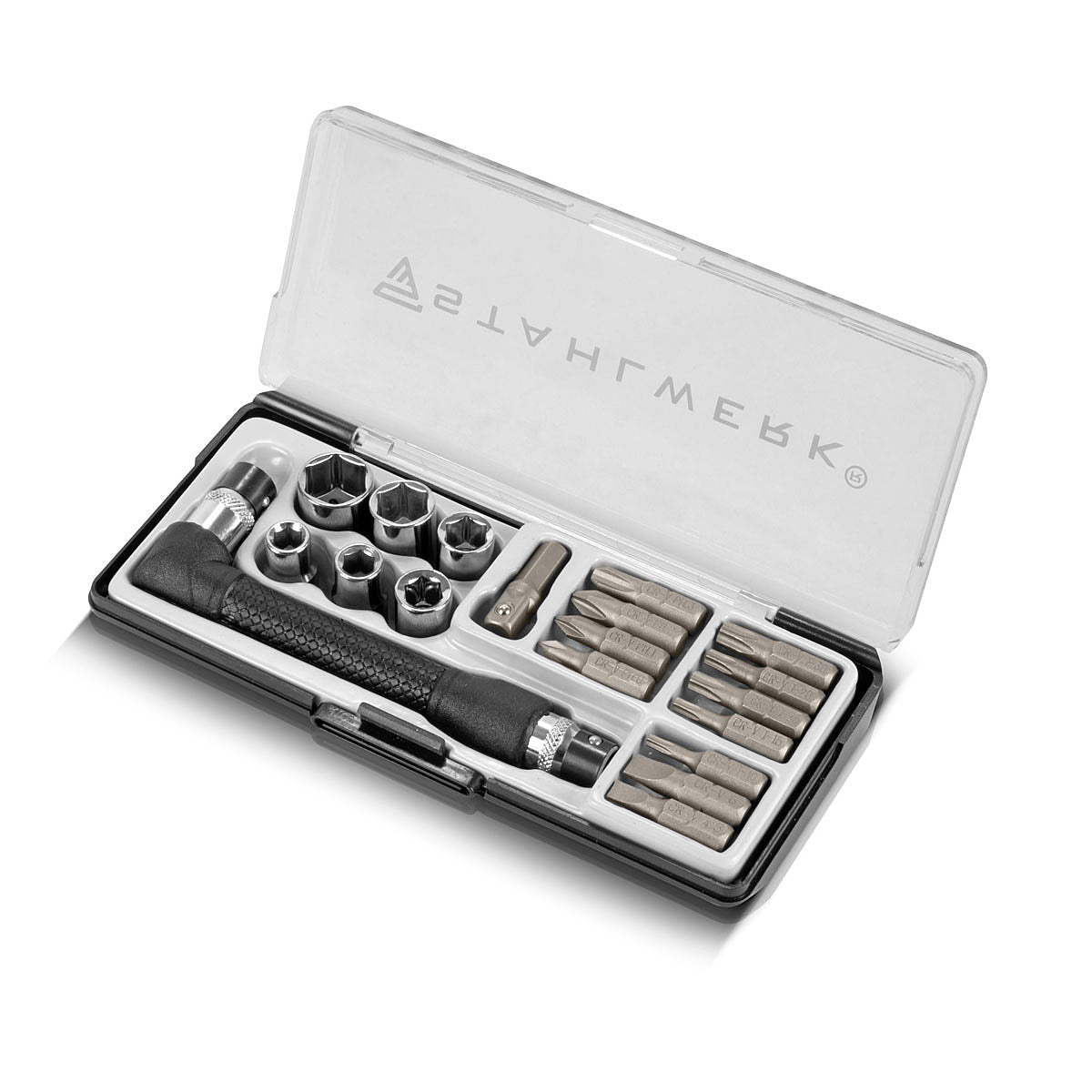 Steelworks 19-part angle screwdriver-bit set 1/4 inches with bits and plug-in chrome vanadium, can be used on both sides, L-shape screwdriver | Screwer | Set key set
