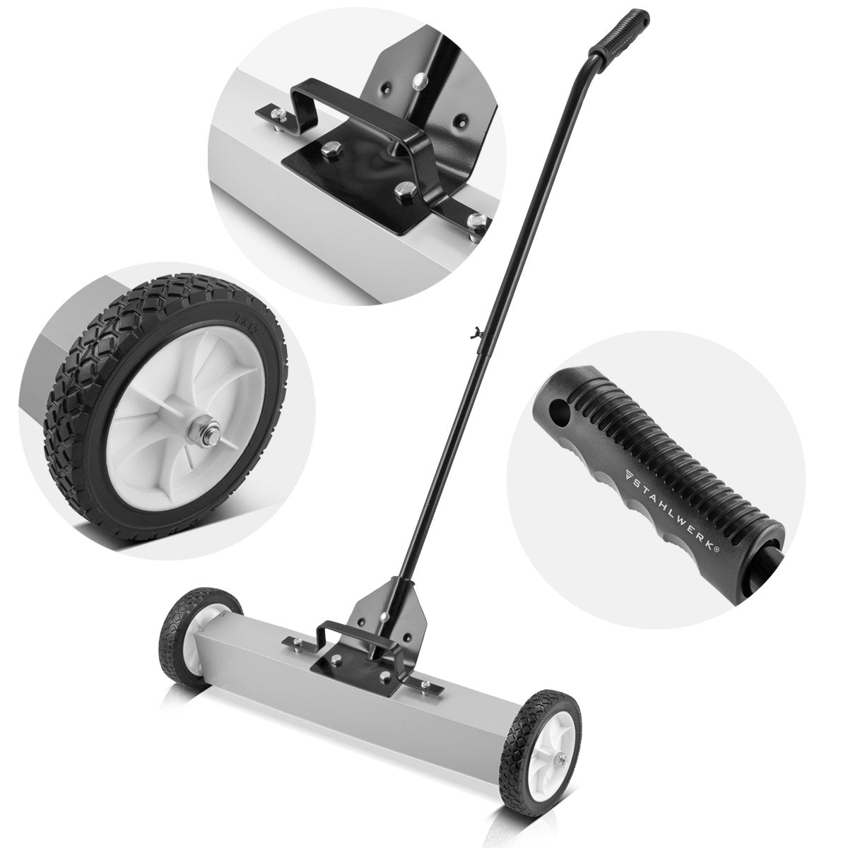 STAHLWERK Magnet-Bodenkehrer MBK-24 ST mit 610 mm Breite und 17,5 kg Fassungsvermögen, Magnetbesen / Spänesammler / Magnetische Kehrmaschine für Metallspäne, Schrauben, Nägel und andere magnetische Kleinteile