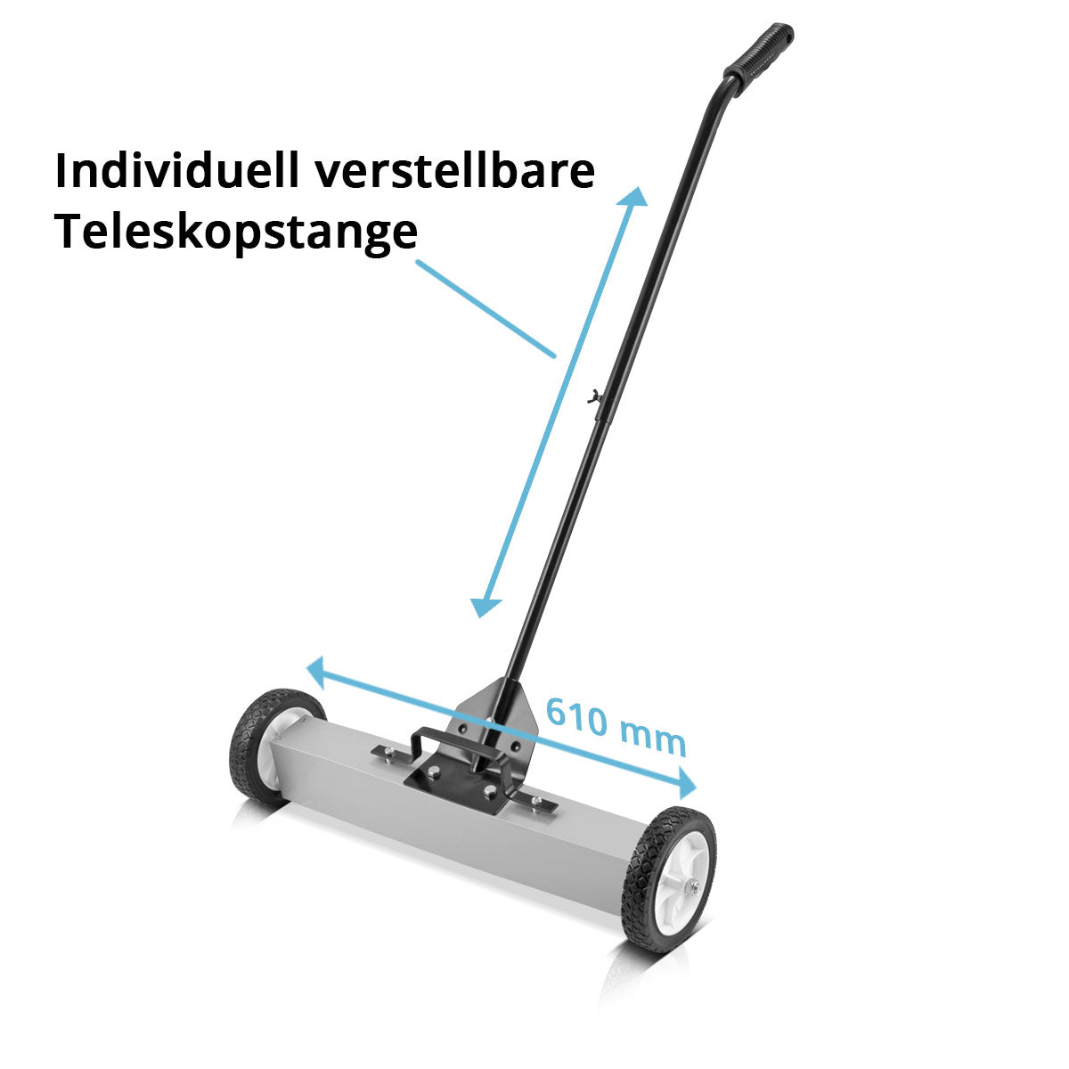 STAHLWERK Magnet-Bodenkehrer MBK-24 ST mit 610 mm Breite und 17,5 kg Fassungsvermögen, Magnetbesen / Spänesammler / Magnetische Kehrmaschine für Metallspäne, Schrauben, Nägel und andere magnetische Kleinteile