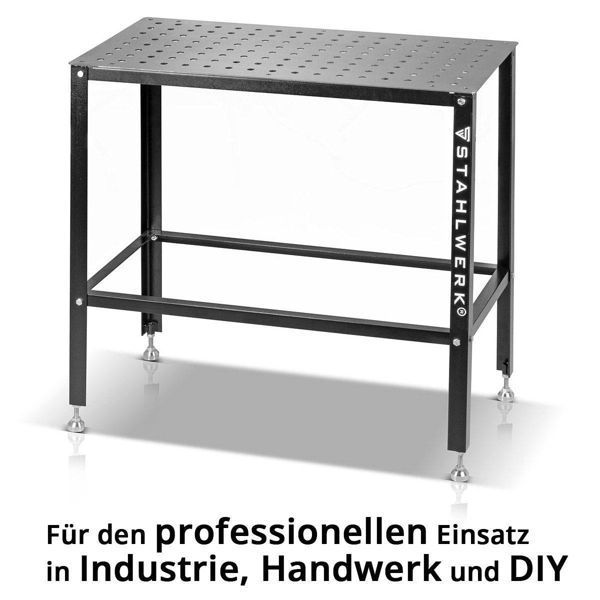 STAHLWERK Schweißtisch | Montagetisch mit 500 kg Tragkraft und 3 mm Arbeitsplatte 91,5 x 46 x 90 cm im D16 Lochsystem, DIY-Bausatz aus hochbelastbarem Carbonstahl mit nivellierbaren Edelstahlfüßen