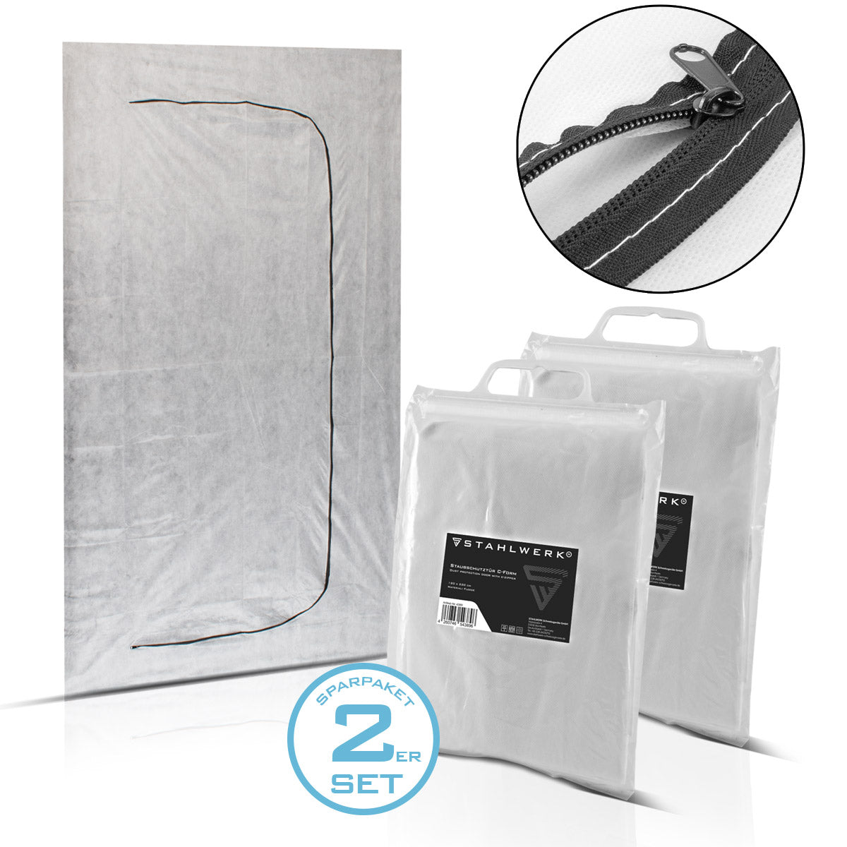 Stahlwerk Staub Protection Porte 2 Set C-Shape Casque Doche de poussière / Verrouille de saleté / rideau de poussière avec une fermeture à glissière intégrée