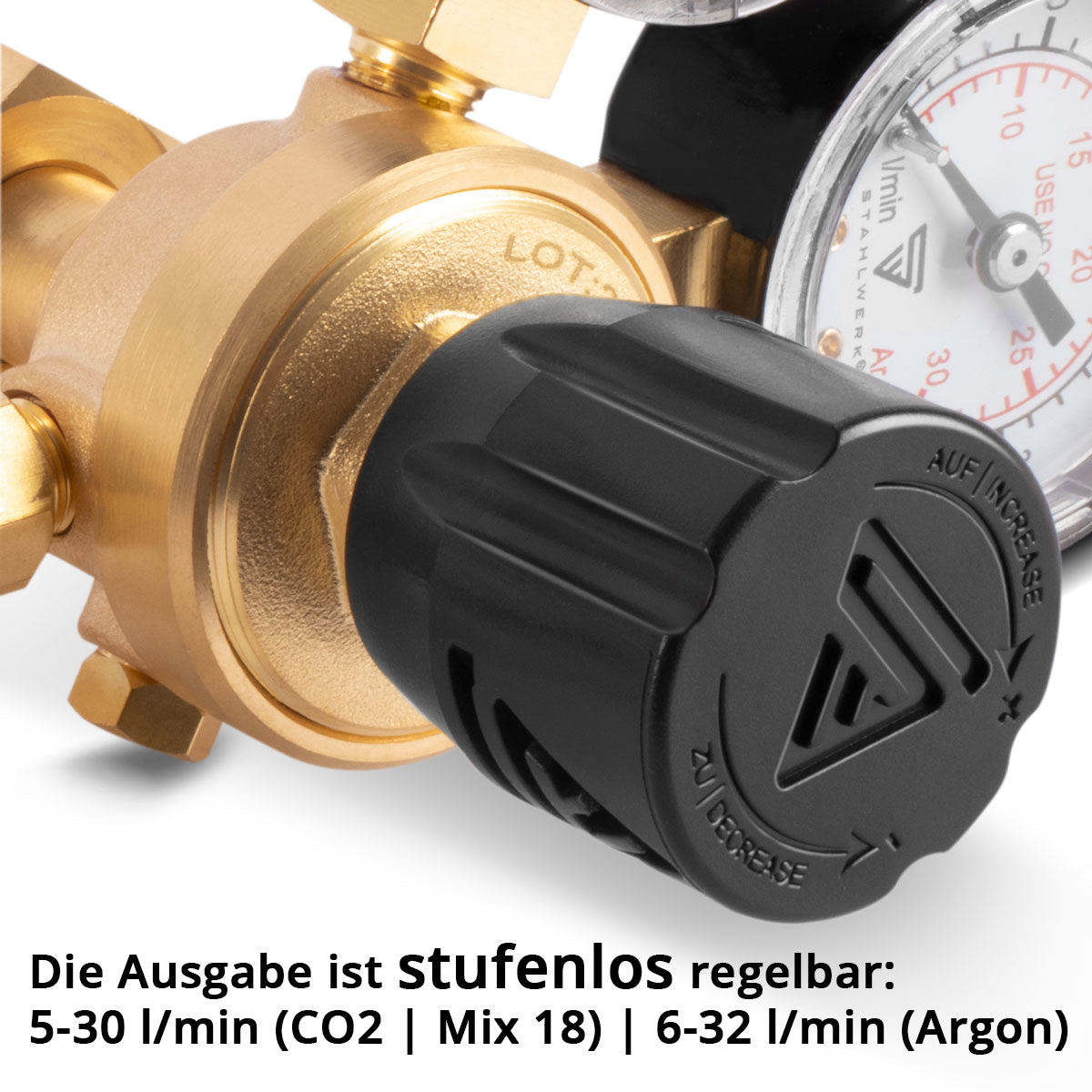 STAHLWERK Druckminderer ST-215 nach DIN-Norm EN ISO 2503 Druckregler bis 200 bar aus hochwertigem Messing für Argon | CO2 | Mix 18 | Mischgas | Schutzgas für WIG und MIG MAG Schweißgeräte