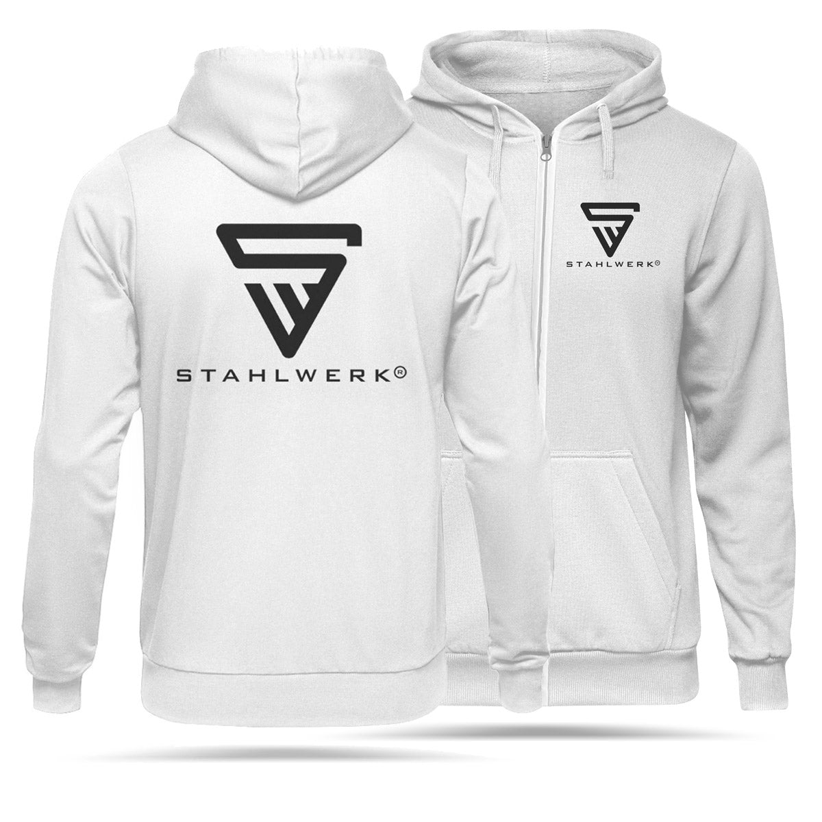 STAHLWERK Hoodie Größe XL / Kapuzenpullover / Kapuzenpulli / Sweatjacke mit Reißverschluss in Weiß mit Logoprint