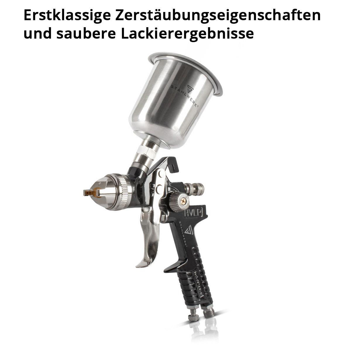 STAHLWERK HVLP Lackierpistole SG-600 ST mit 1,4 mm Düse und 600 ml Fließbecher, Lackierpistolen-Halter, Profi Spritzpistole / Sprühpistole / Spraypistole