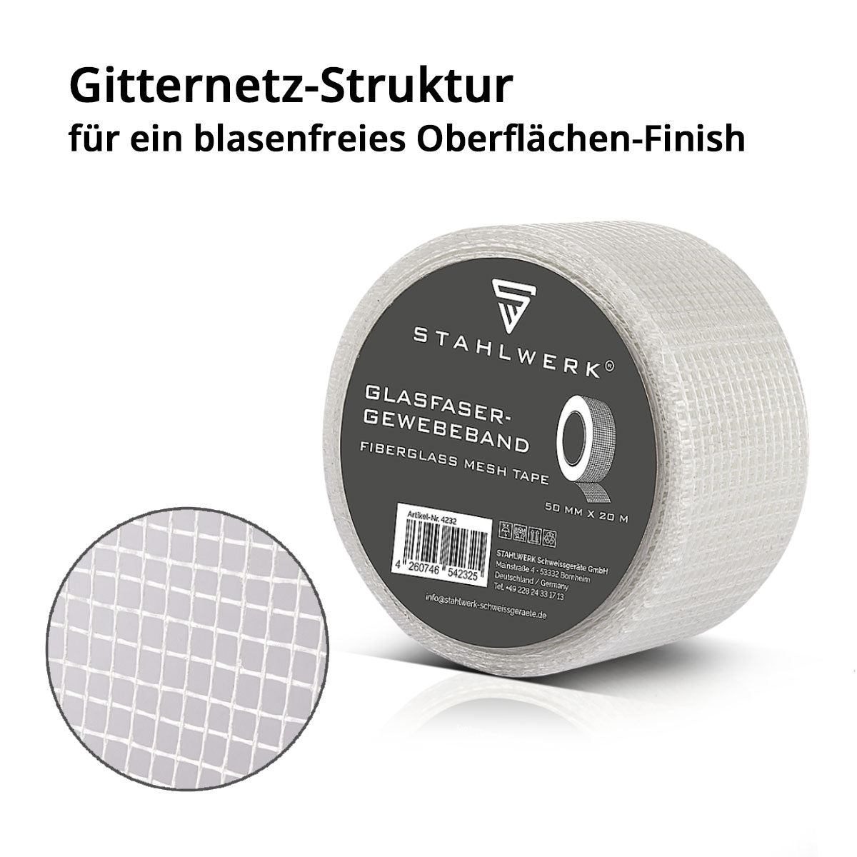 Nastro tessuto in fibra di vetro in vetro in vetro 2 set 20 m x 50 mm, nastro articolare a secco autoadesivo / striscia di angolo di merluzzo / striscia di rinforzo con struttura a griglia per lavoro di riempimento