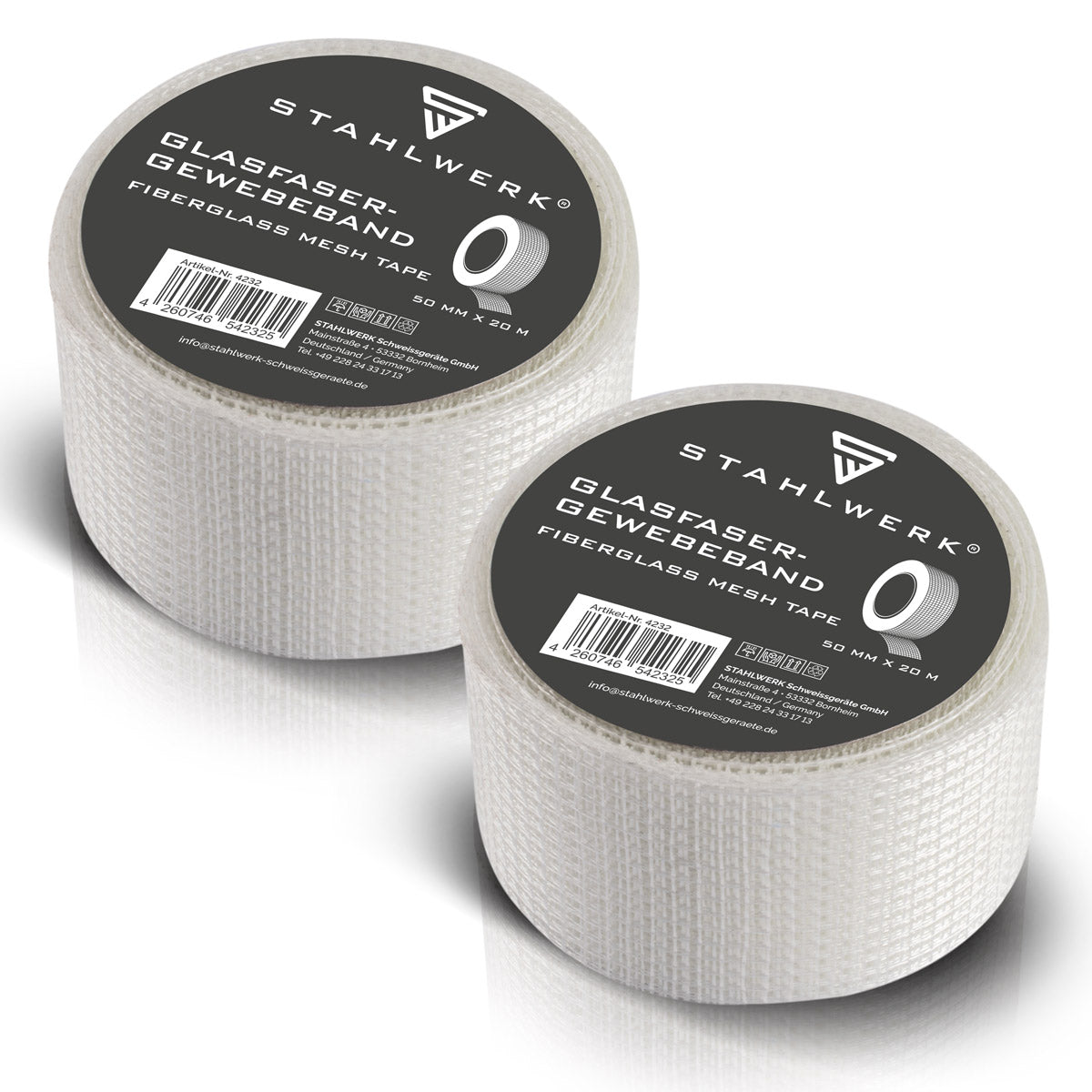 Nastro tessuto in fibra di vetro in vetro in vetro 2 set 20 m x 50 mm, nastro articolare a secco autoadesivo / striscia di angolo di merluzzo / striscia di rinforzo con struttura a griglia per lavoro di riempimento
