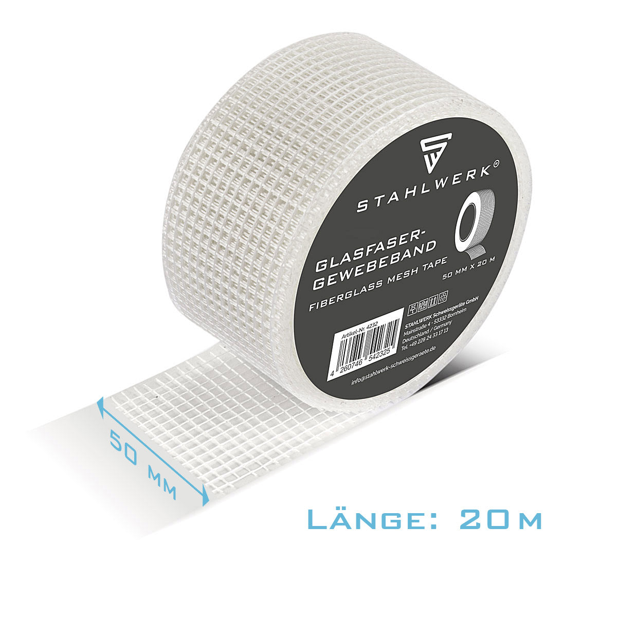 Nastro tessuto in fibra di vetro in vetro in vetro 3 set 20 m x 50 mm, nastro articolare a secco autoadesivo / striscia di angolo di merluzzo / striscia di rinforzo con struttura a griglia per lavoro di riempimento
