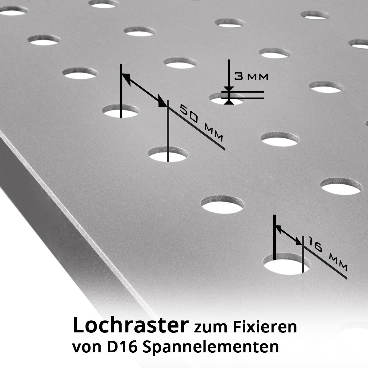 STAHLWERK Schweißtisch Set, Montagetisch mit D16 Lochsystem und 3 mm Arbeitsplatte als DIY-Bausatz im 12-teiligen Set mit Variablem Anschlag, Anschlagbolzen mit Abhebesicherung, Spannbolzen