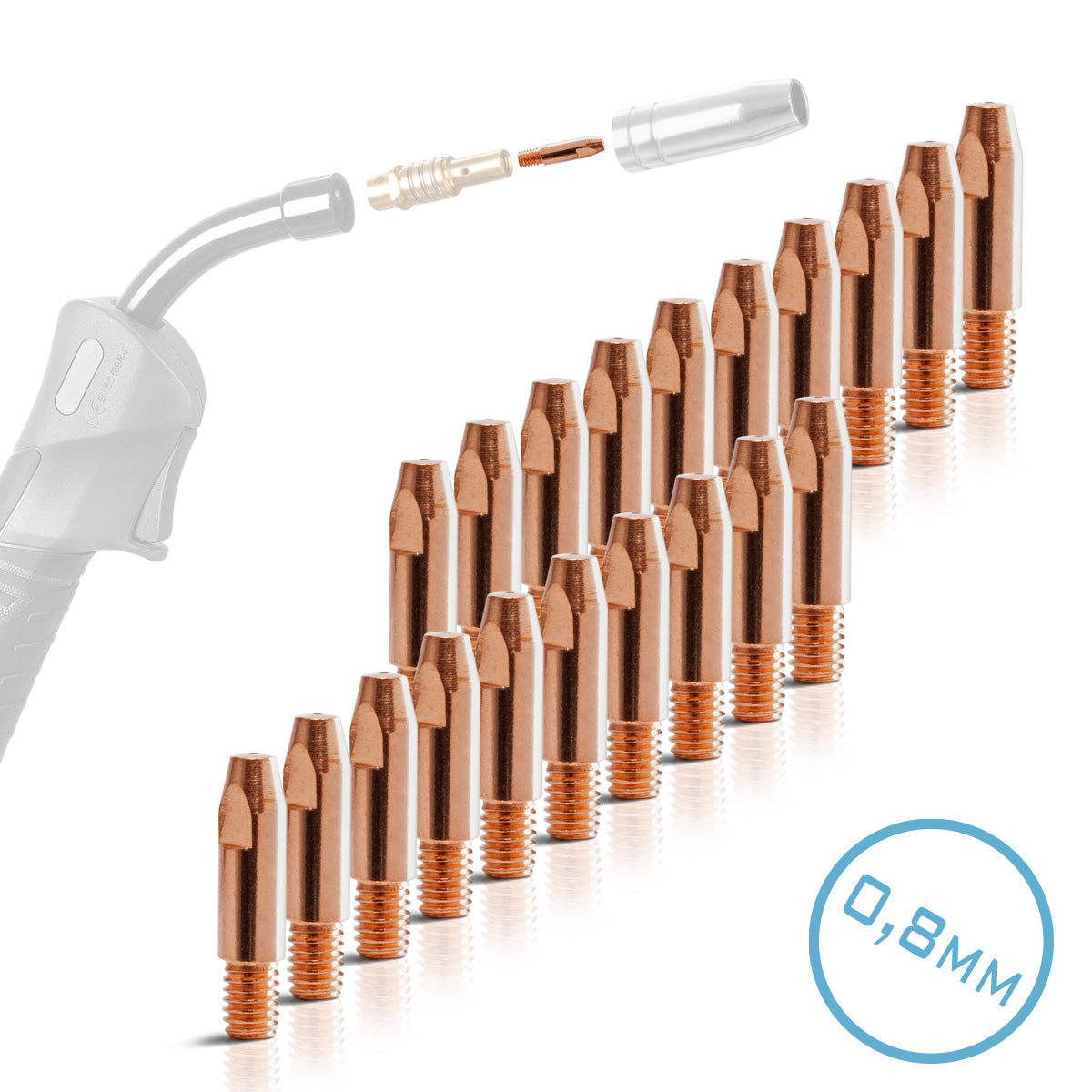 STAHLWERK 20er Set AK25 | MB25 | KD24 | MB24 Stromdüsen | Kontaktdüsen M6x28 in 0,8 mm MIG MAG Verschleißteile Set | Schweißzubehör für Schweißbrenner